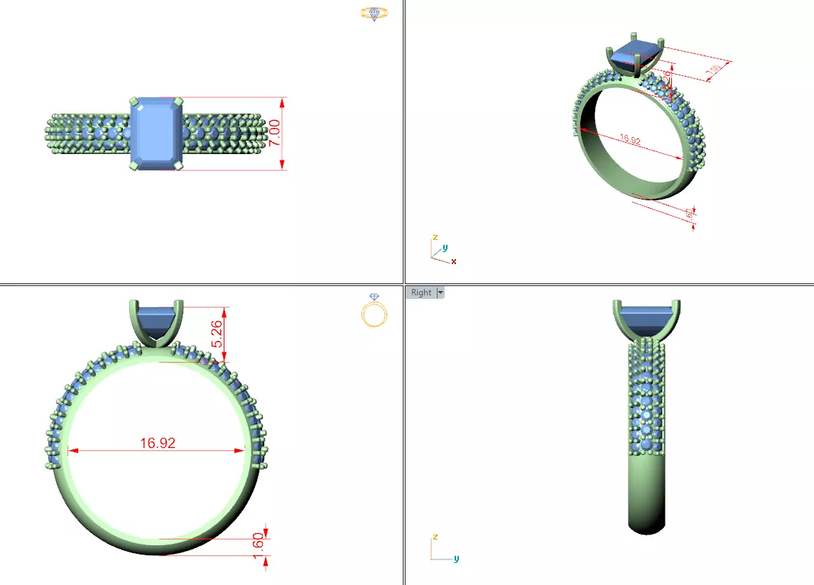 1CT Emerald and Round Cut Cluster Stone Shank Ring 3DM STL Video 3D print model_15