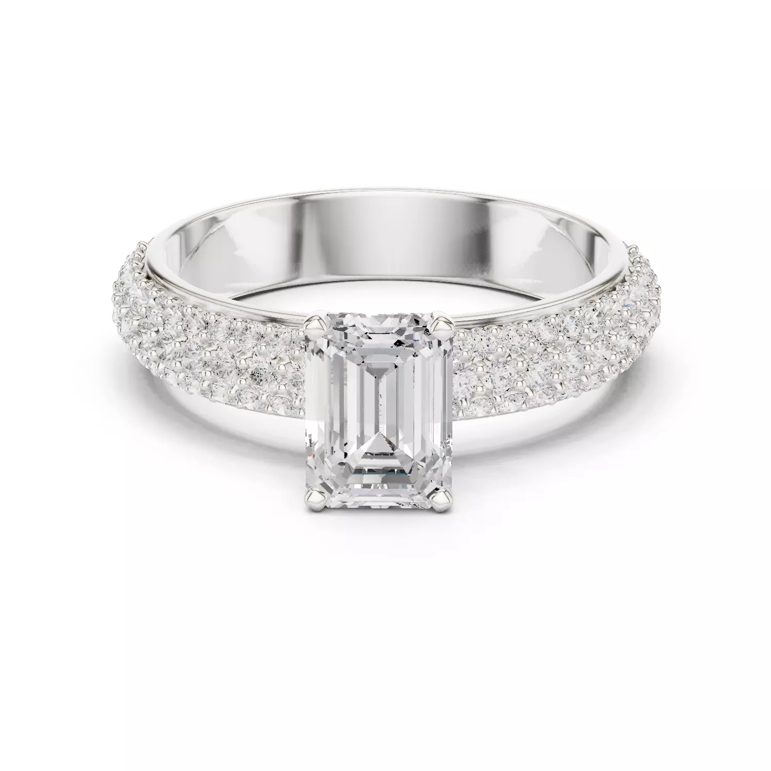 1CT Emerald and Round Cut Cluster Stone Shank Ring 3DM STL Video 3D print model_2