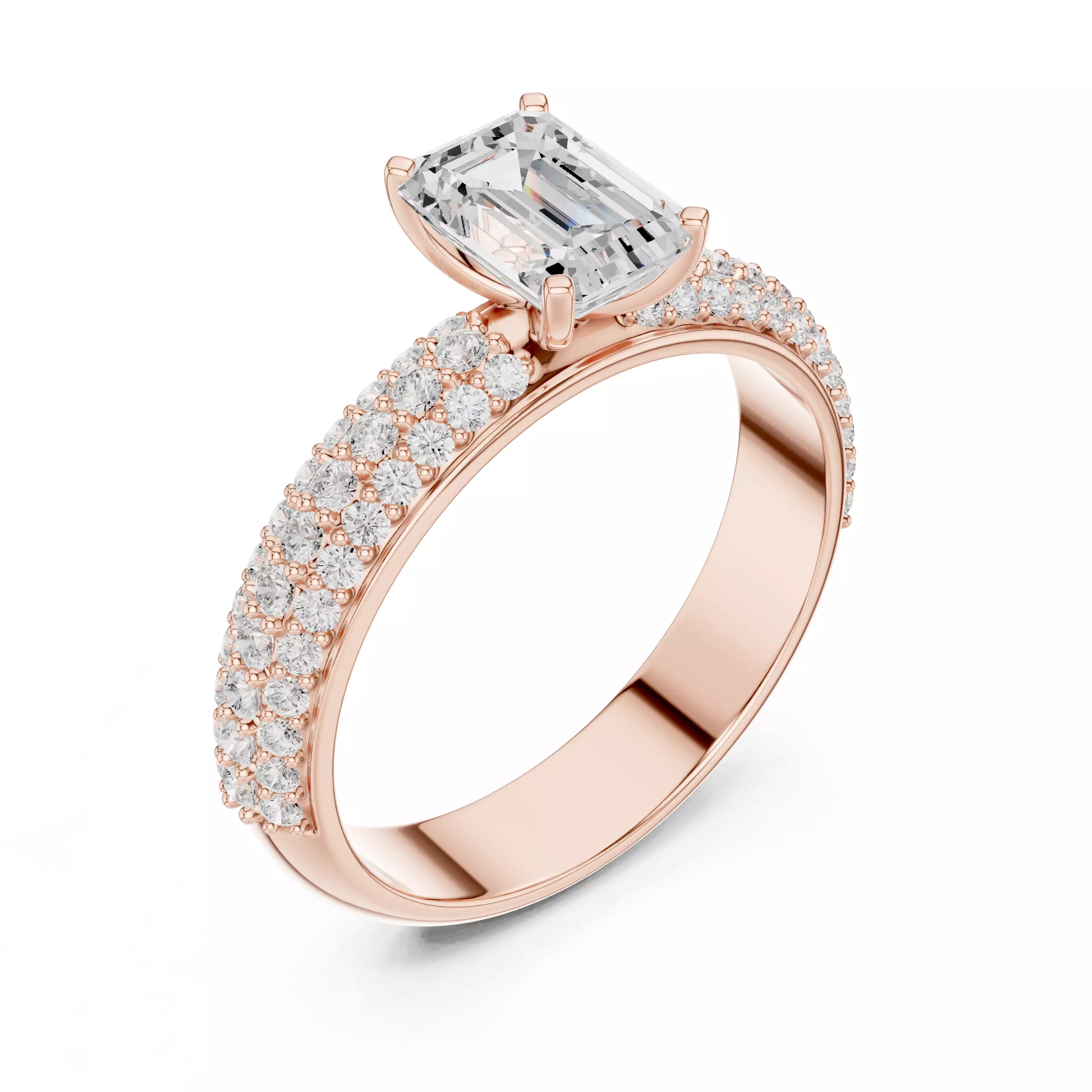 1CT Emerald and Round Cut Cluster Stone Shank Ring 3DM STL Video 3D print model_4