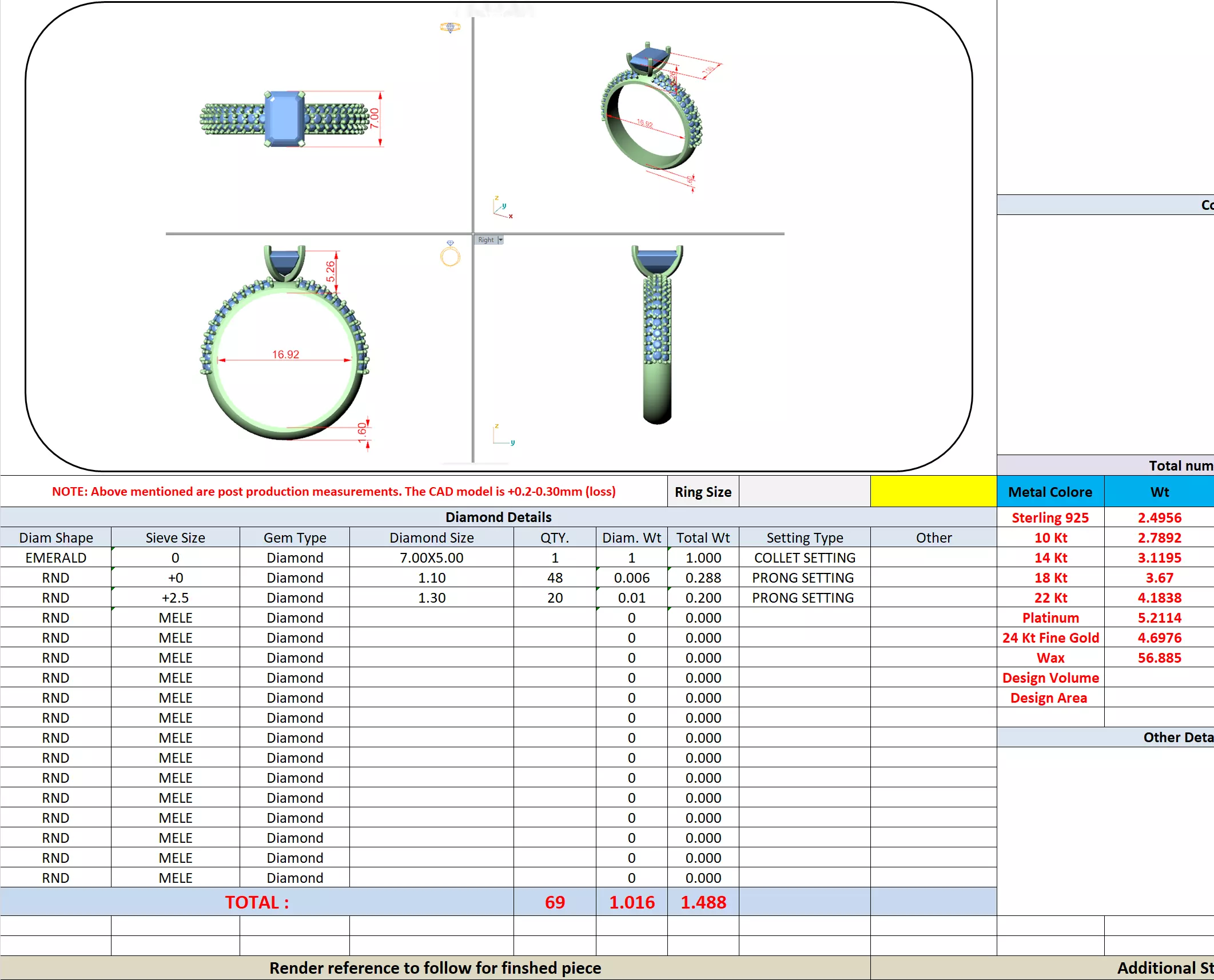 1CT Emerald and Round Cut Cluster Stone Shank Ring 3DM STL Video 3D print model_16