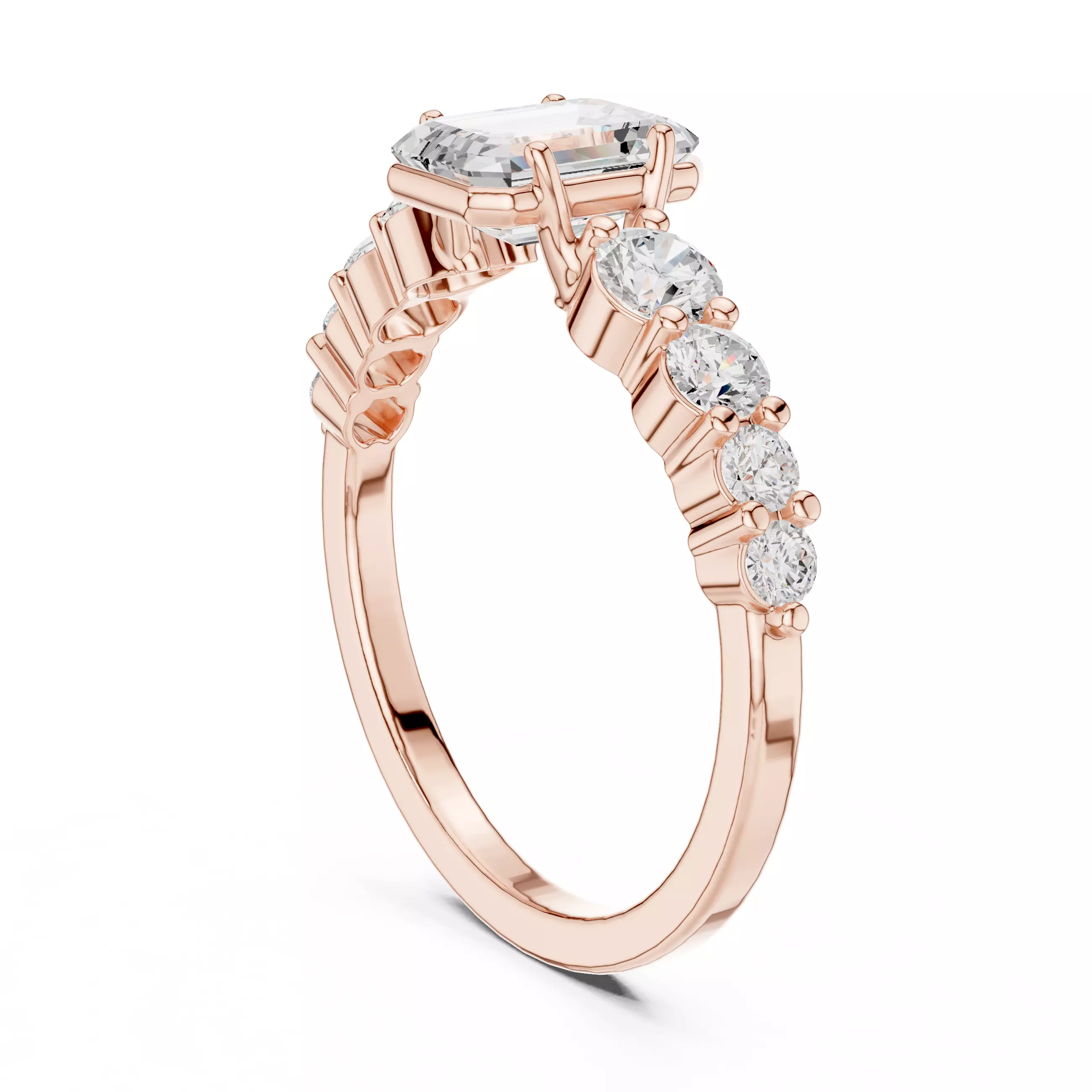 1CT Emerald Cut Diamond Engagement Wedding Ring 3DM STL Video 3D print model_3