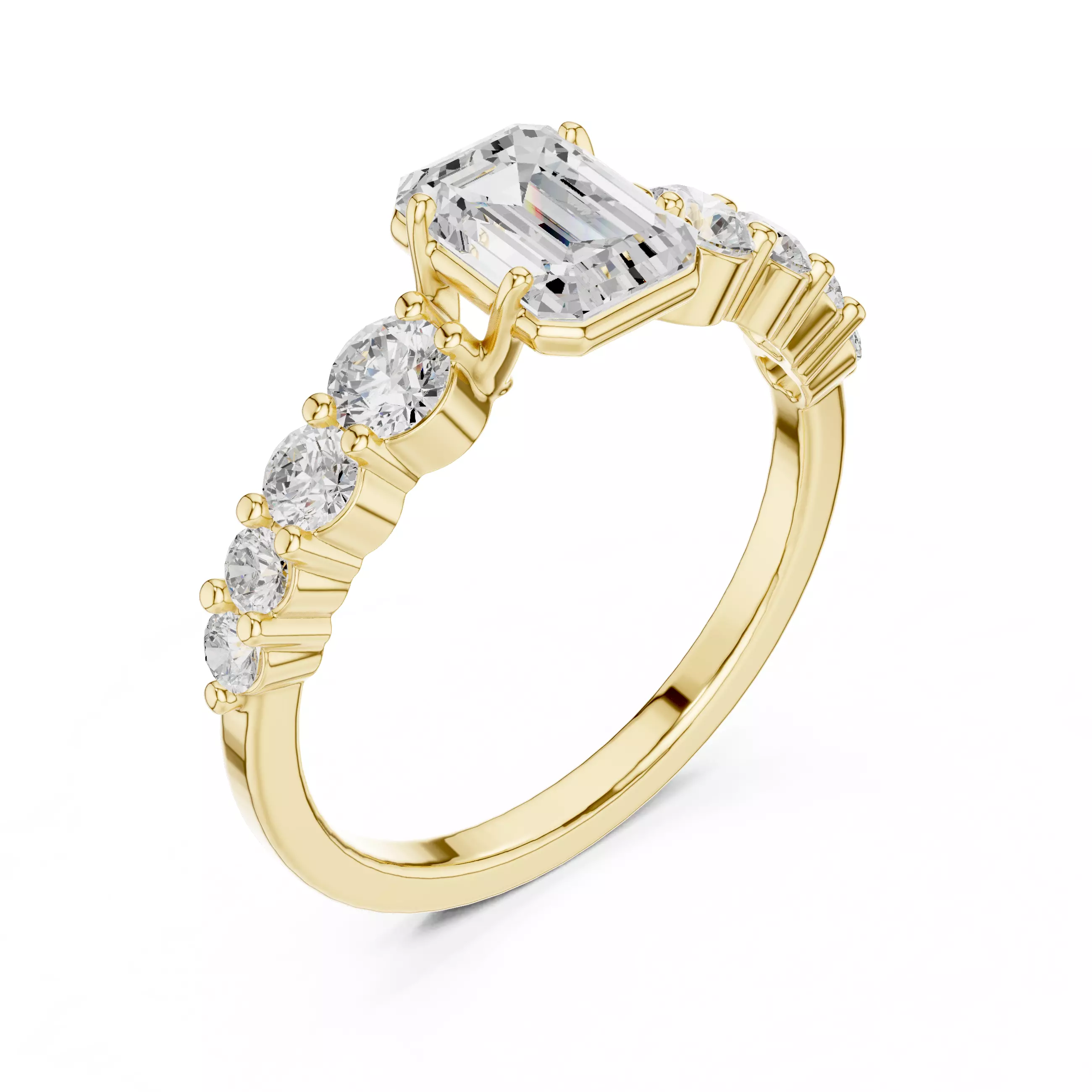 1CT Emerald Cut Diamond Engagement Wedding Ring 3DM STL Video 3D print model_8