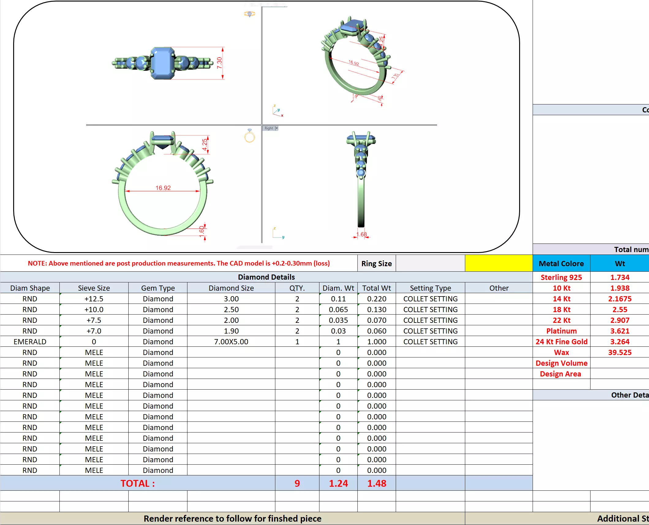 1CT Emerald Cut Diamond Engagement Wedding Ring 3DM STL Video 3D print model_16