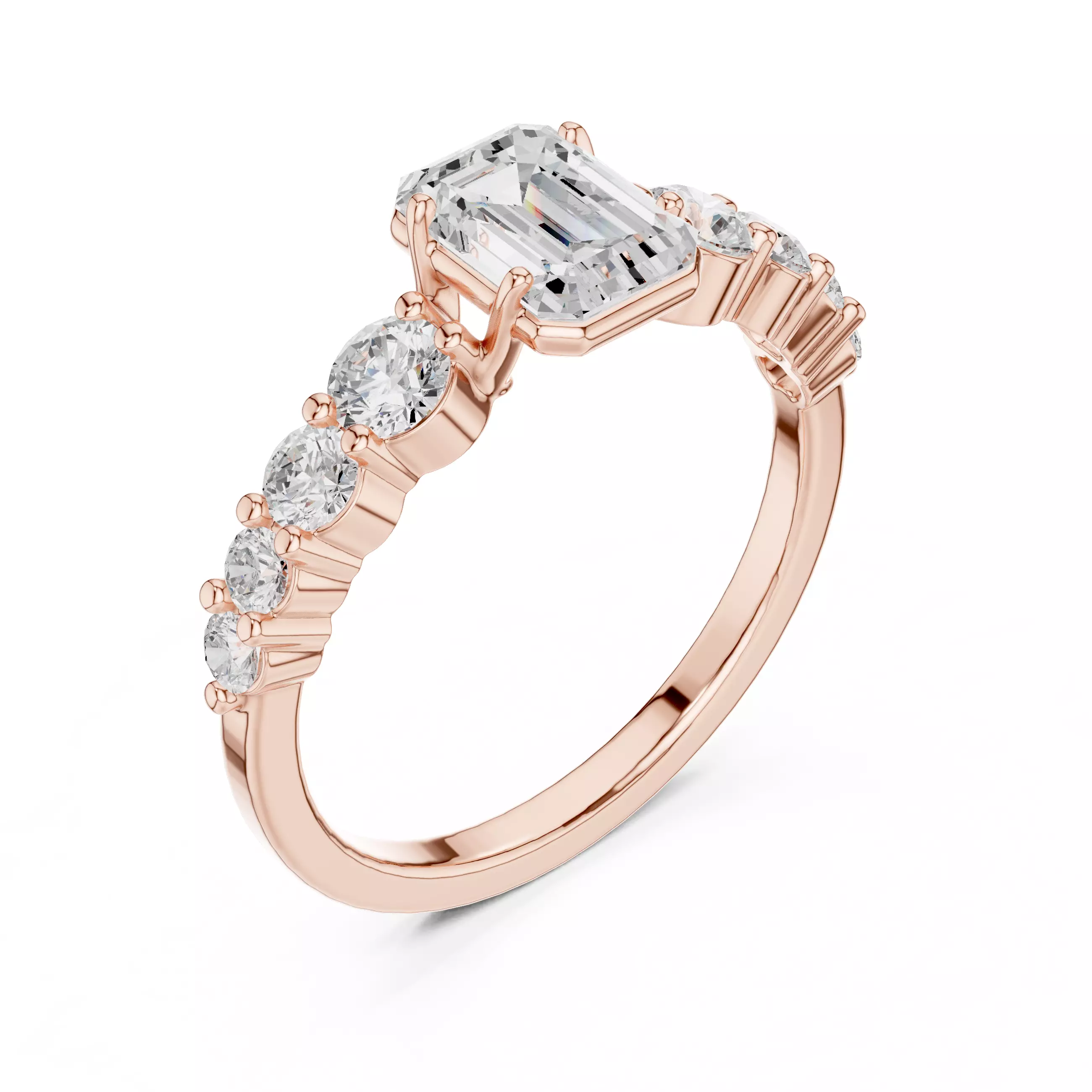 1CT Emerald Cut Diamond Engagement Wedding Ring 3DM STL Video 3D print model_4