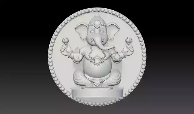 Ganesh God Coin Relief 3D Model