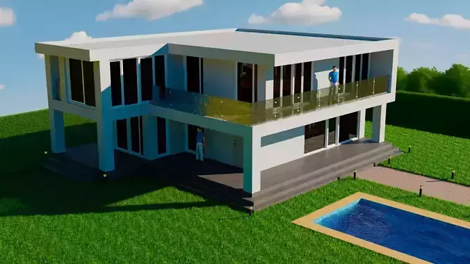 Modern Two-Storey Villa with Pool 3D Model