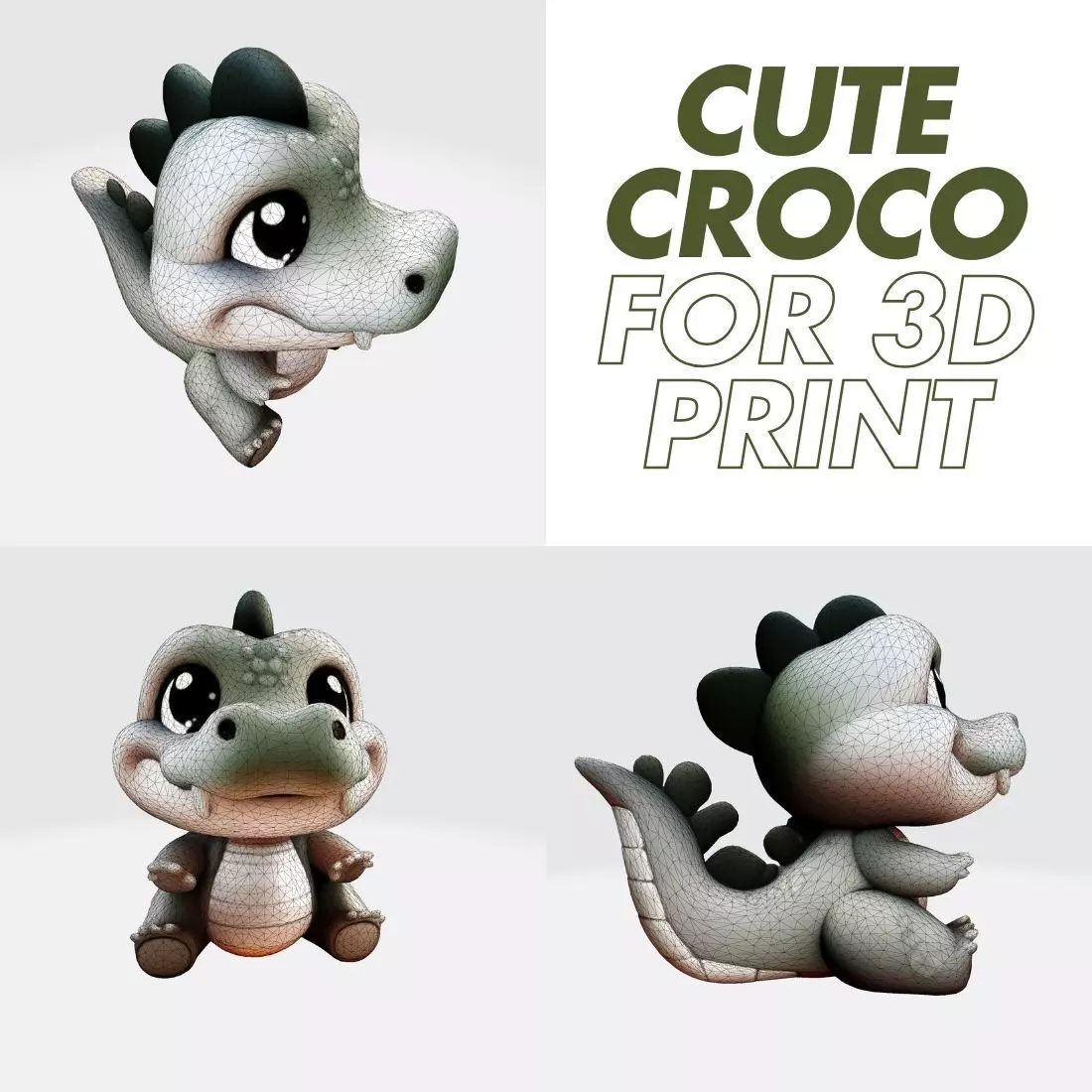 Cute Cartoon Crocodile  3D Print Ready Model 3D print model_1
