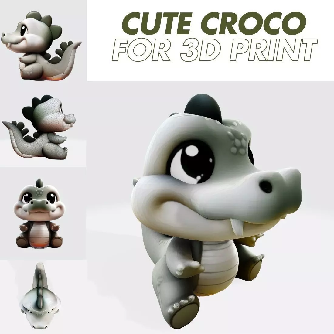 Cute Cartoon Crocodile  3D Print Ready Model 3D print model_0