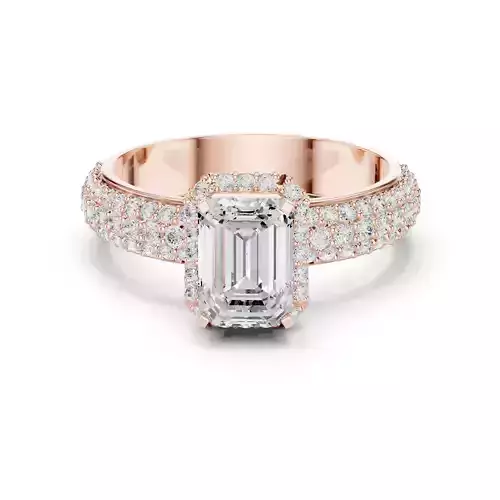 Emerald Cut Halo Diamond Engagement Wedding Ring 3DM STL Video