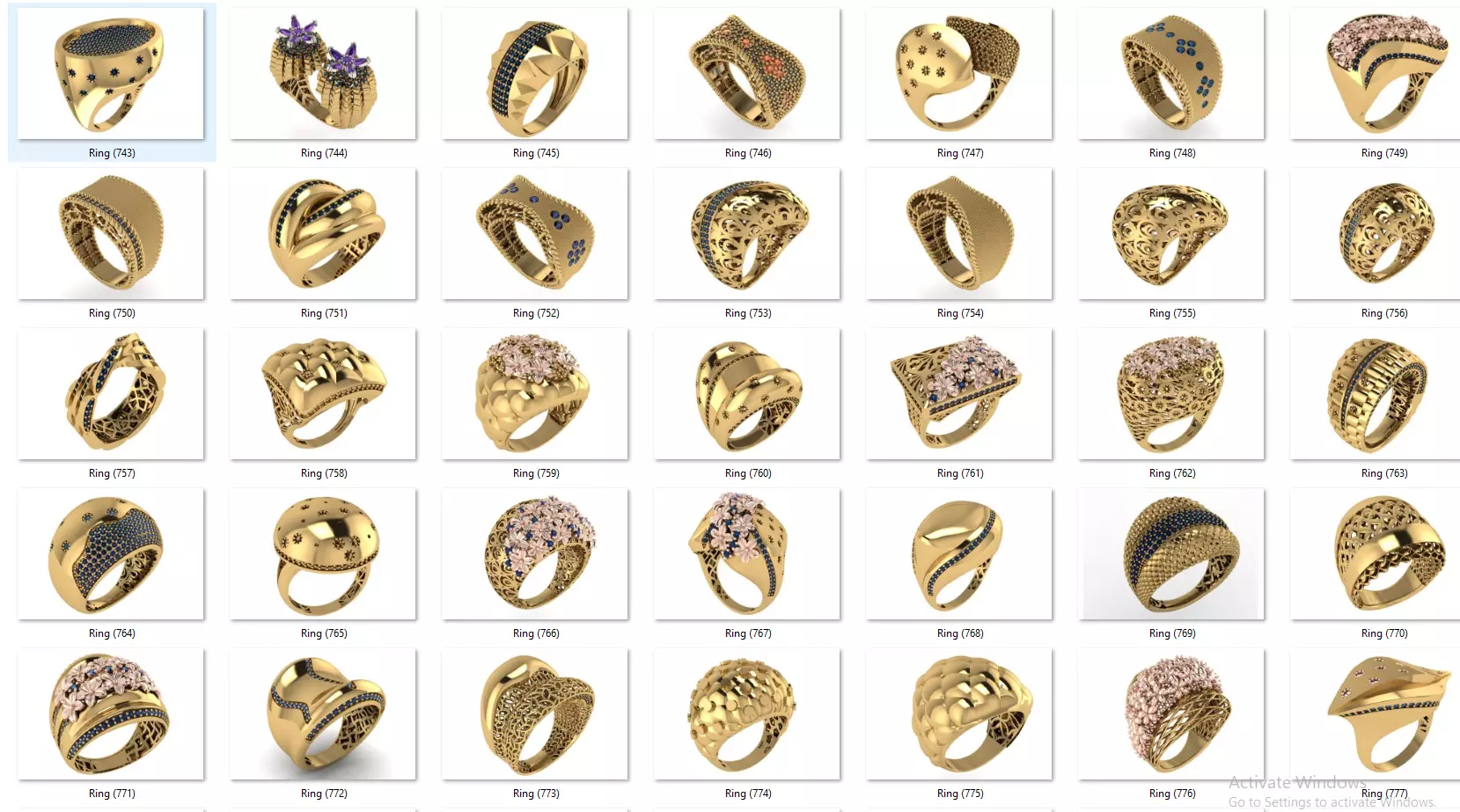 Fusion Diamond Micro Stone Rings All in one 889 rings 3D print model_31