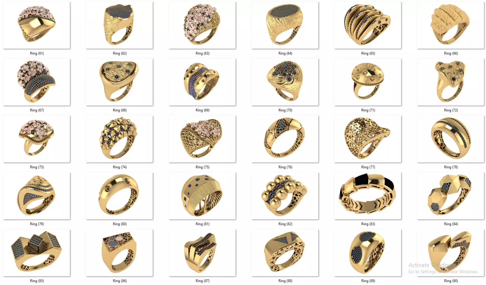 Fusion Diamond Micro Stone Rings All in one 889 rings 3D print model_26