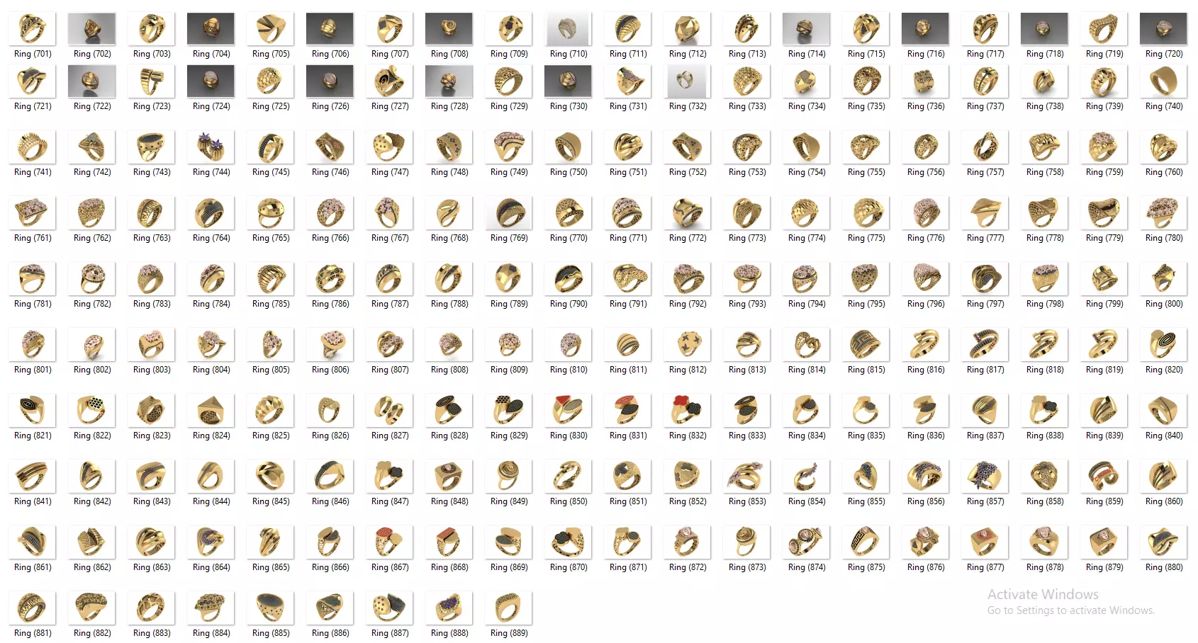 Fusion Diamond Micro Stone Rings All in one 889 rings 3D print model_3