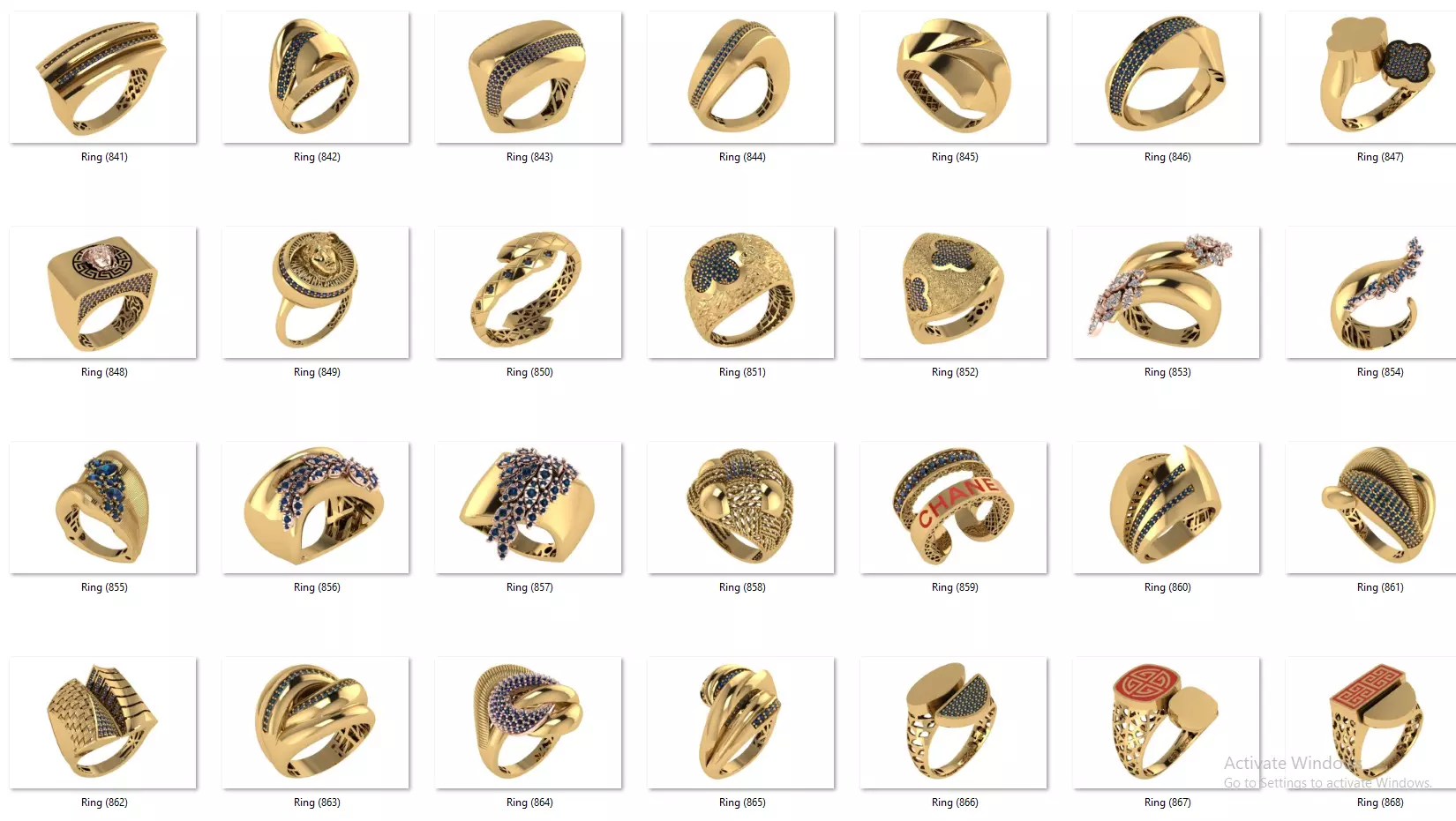 Fusion Diamond Micro Stone Rings All in one 889 rings 3D print model_58