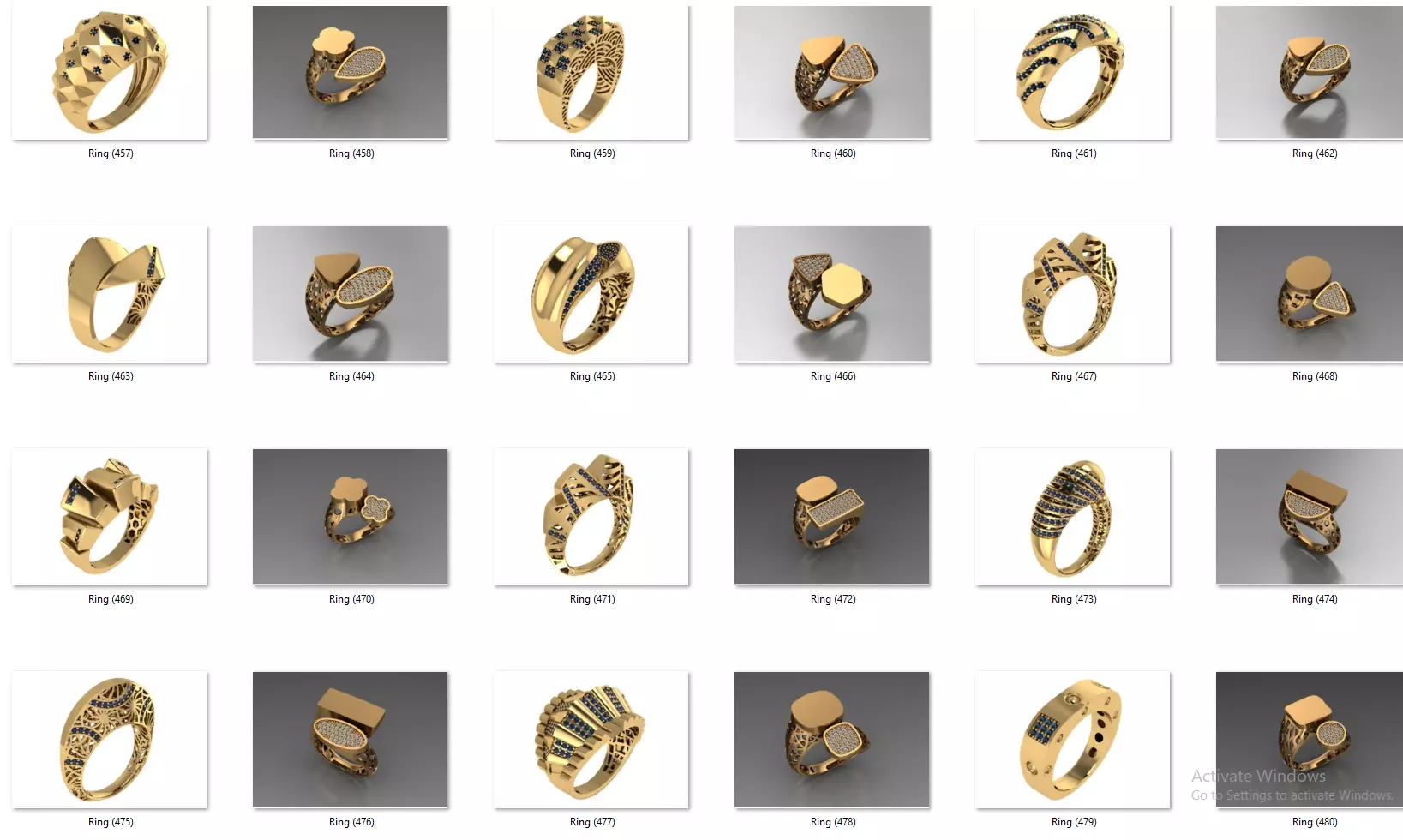 Fusion Diamond Micro Stone Rings All in one 889 rings 3D print model_19