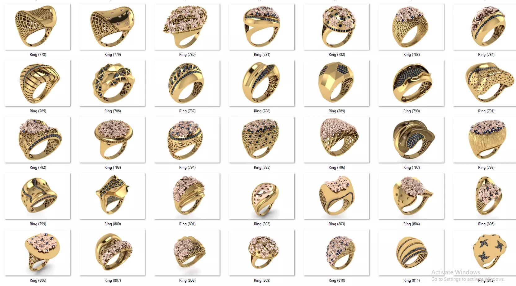 Fusion Diamond Micro Stone Rings All in one 889 rings 3D print model_32