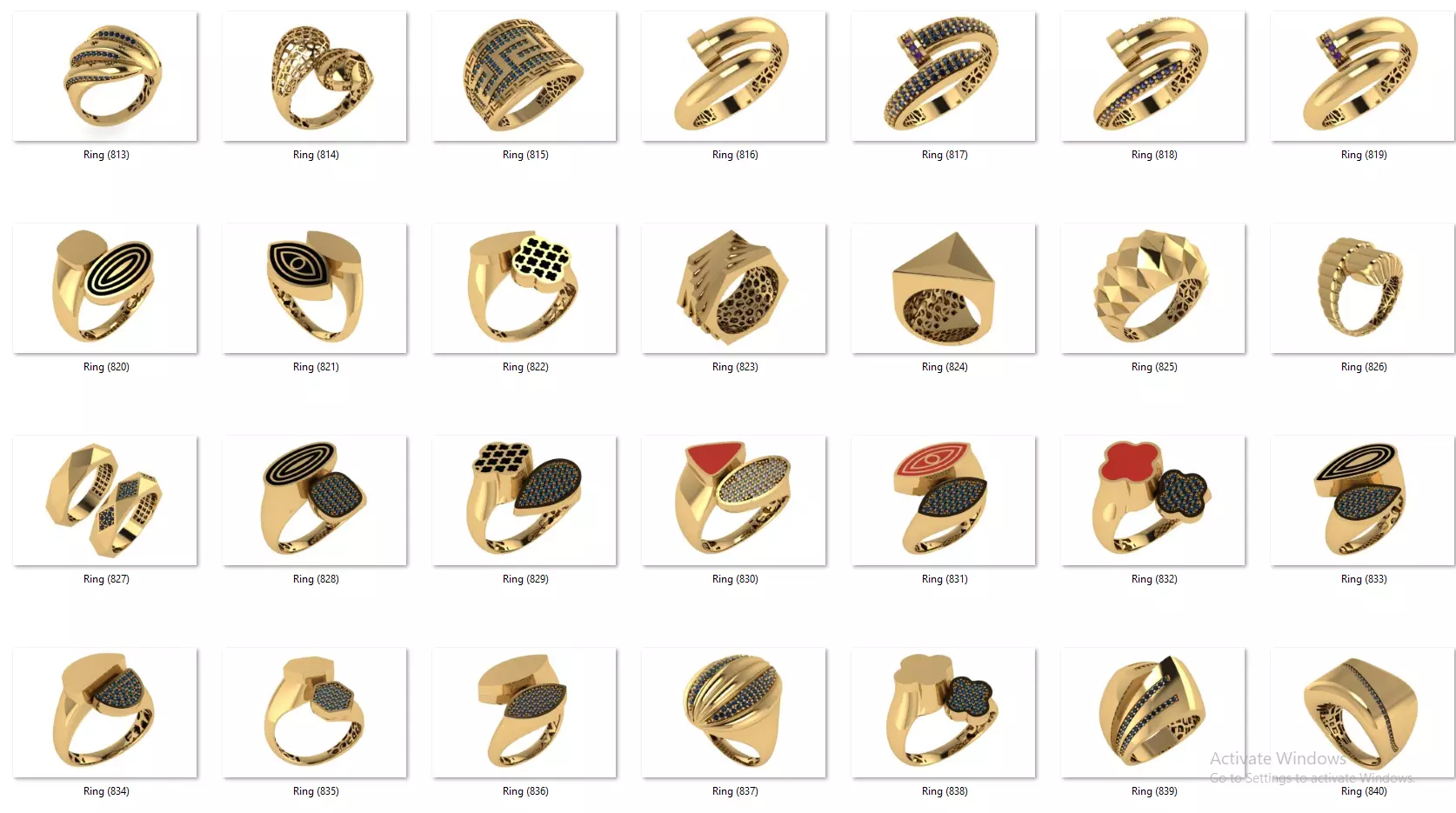 Fusion Diamond Micro Stone Rings All in one 889 rings 3D print model_54