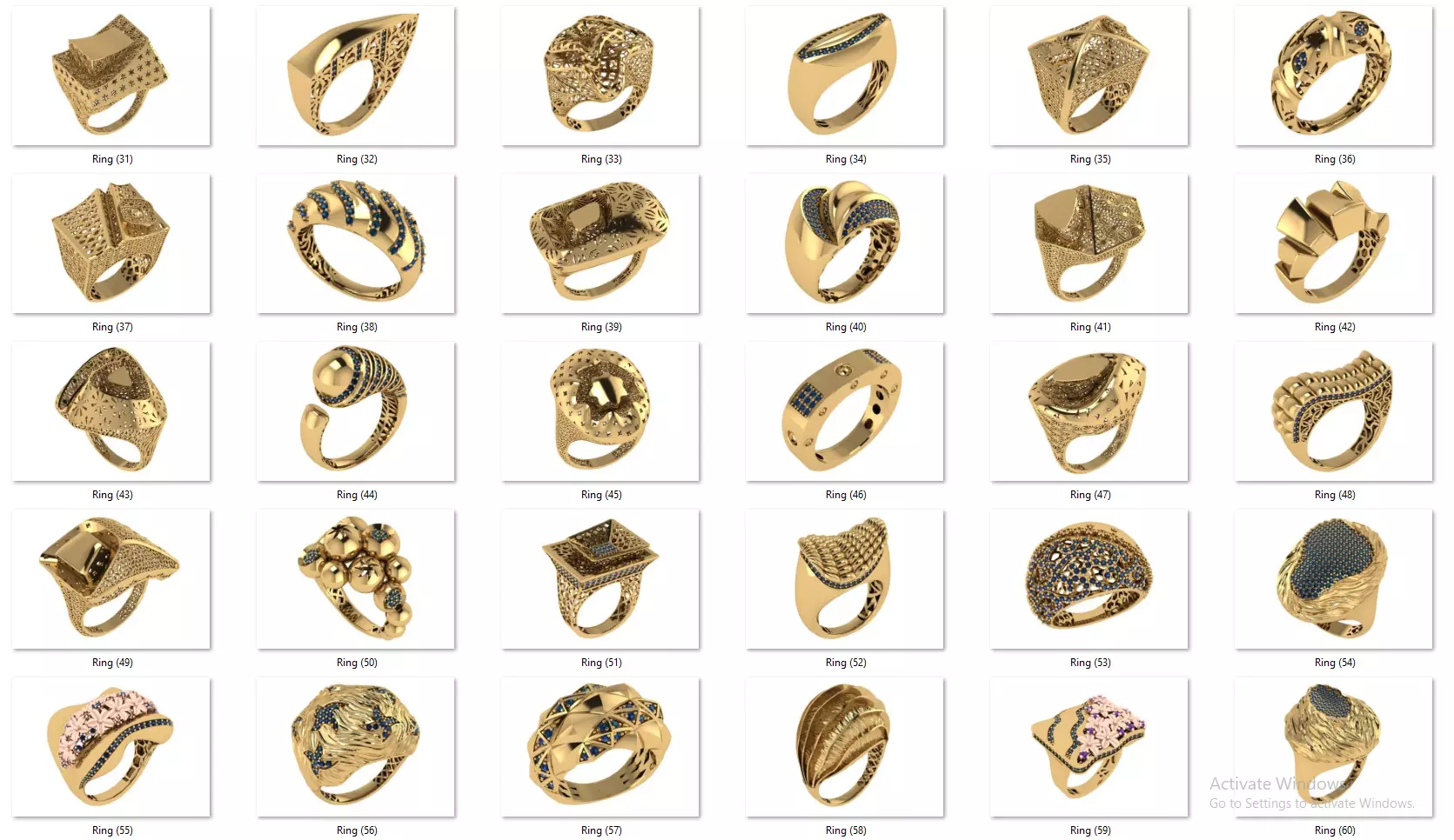 Fusion Diamond Micro Stone Rings All in one 889 rings 3D print model_12