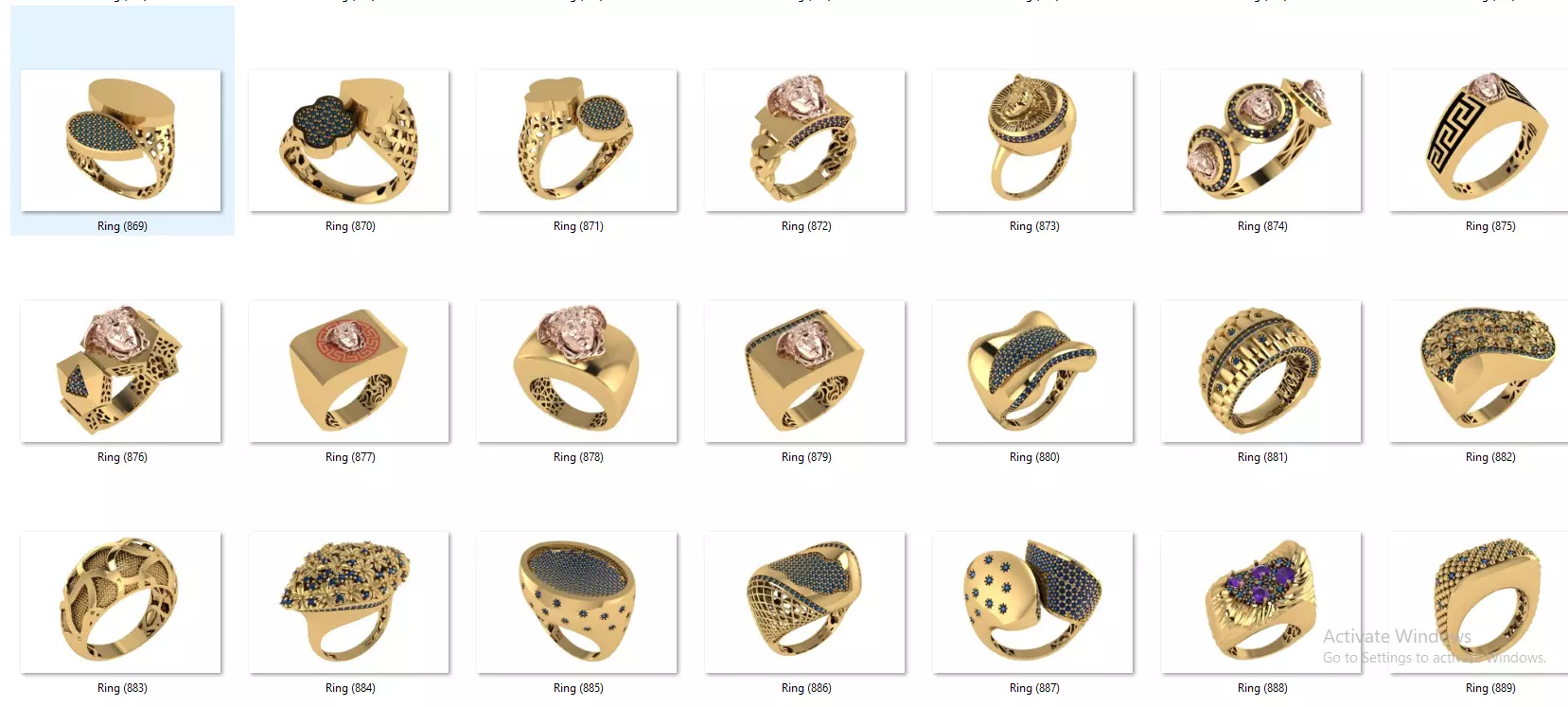 Fusion Diamond Micro Stone Rings All in one 889 rings 3D print model_68