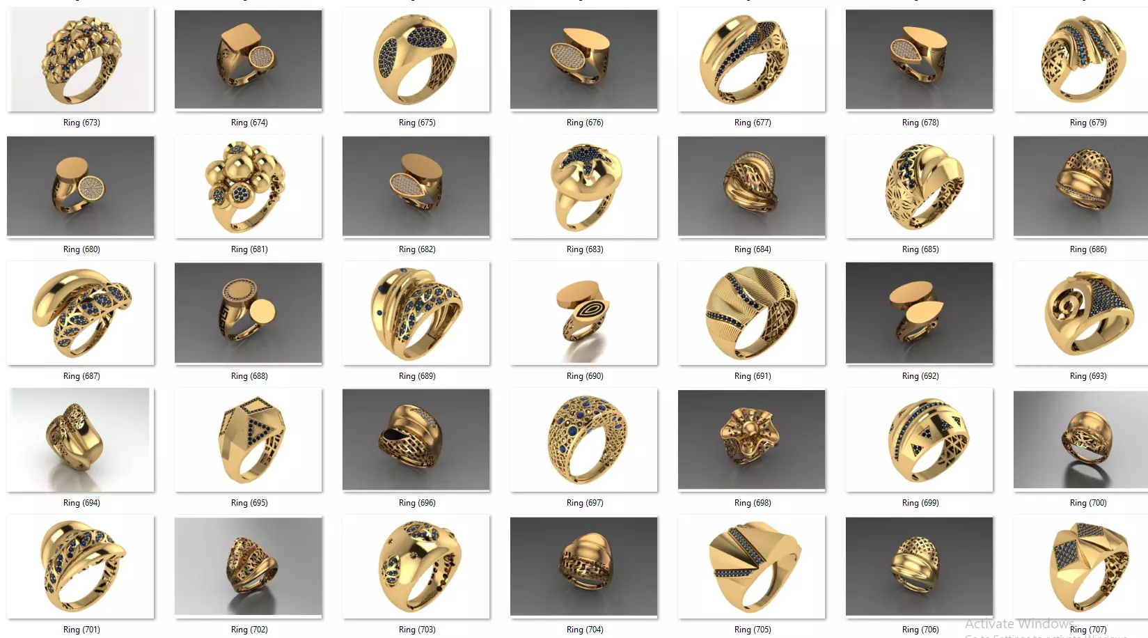 Fusion Diamond Micro Stone Rings All in one 889 rings 3D print model_29