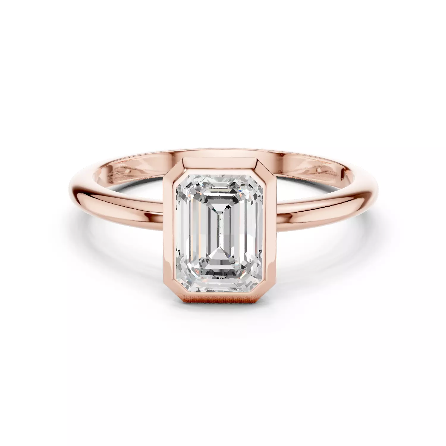 1CT Solitaire Emerald Cut Bezel Set Engagement Ring File Video 3D print model_0