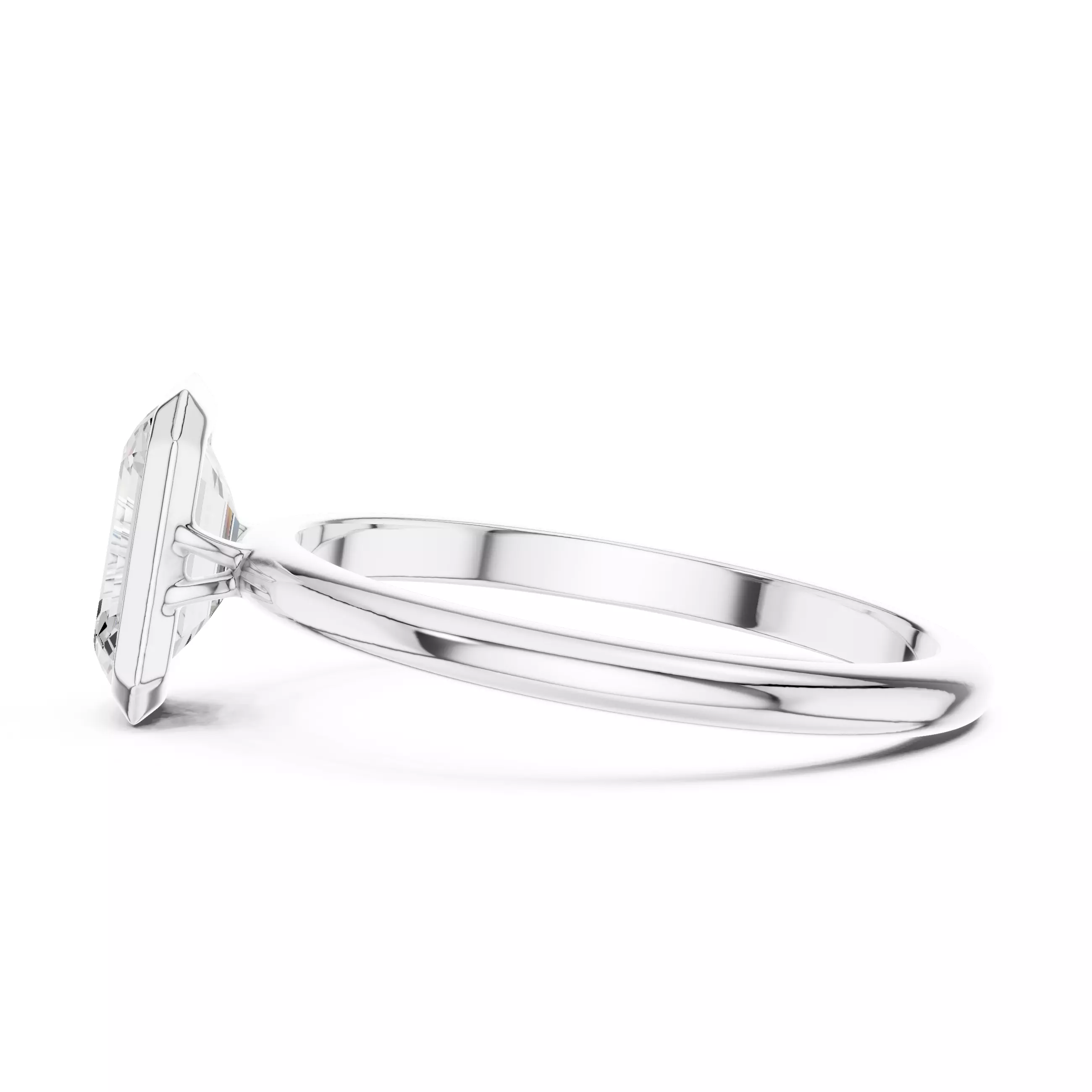 1CT Solitaire Emerald Cut Bezel Set Engagement Ring File Video 3D print model_13