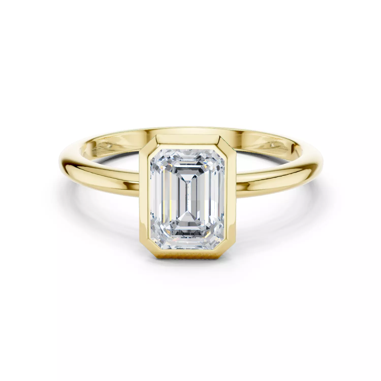 1CT Solitaire Emerald Cut Bezel Set Engagement Ring File Video 3D print model_1