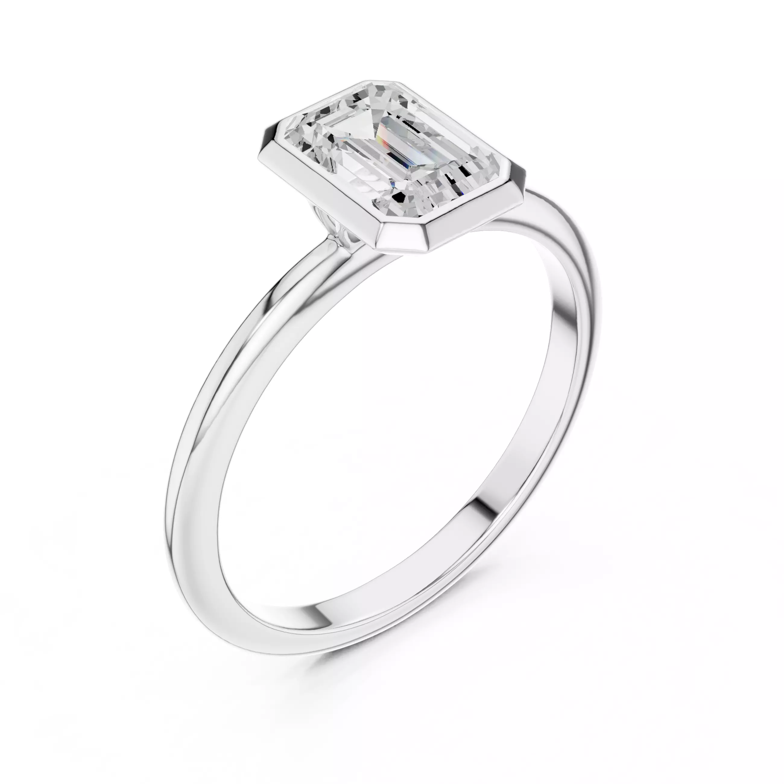 1CT Solitaire Emerald Cut Bezel Set Engagement Ring File Video 3D print model_12