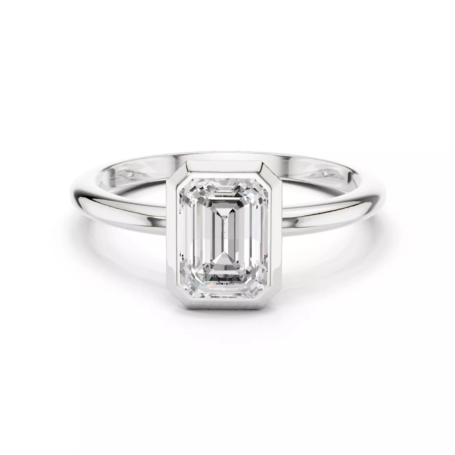 1CT Solitaire Emerald Cut Bezel Set Engagement Ring File Video 3D print model_2