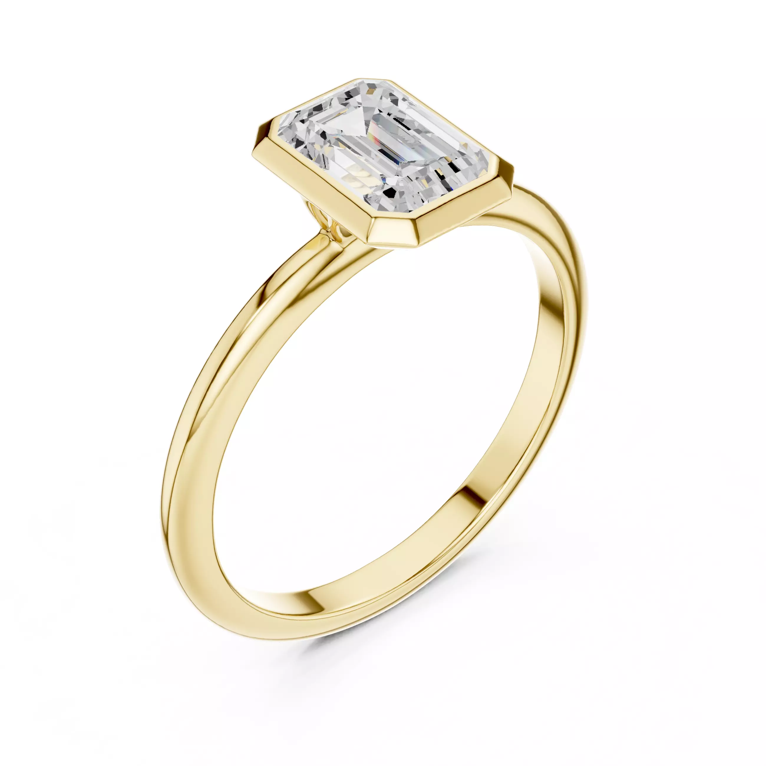 1CT Solitaire Emerald Cut Bezel Set Engagement Ring File Video 3D print model_8