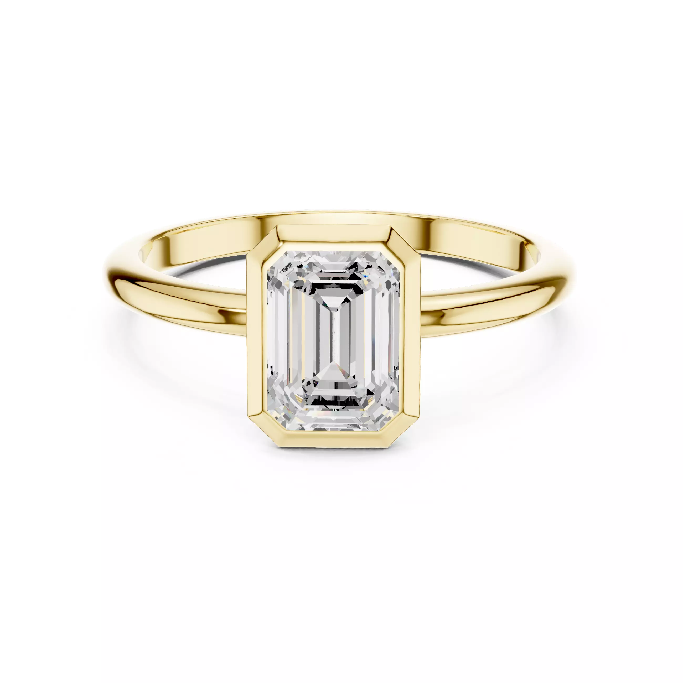 1CT Solitaire Emerald Cut Bezel Set Engagement Ring File Video 3D print model_10