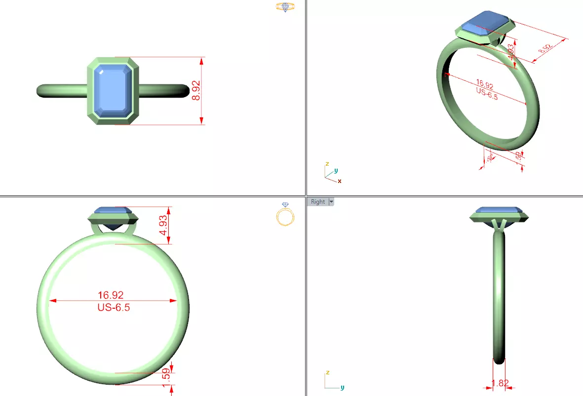 1CT Solitaire Emerald Cut Bezel Set Engagement Ring File Video 3D print model_15