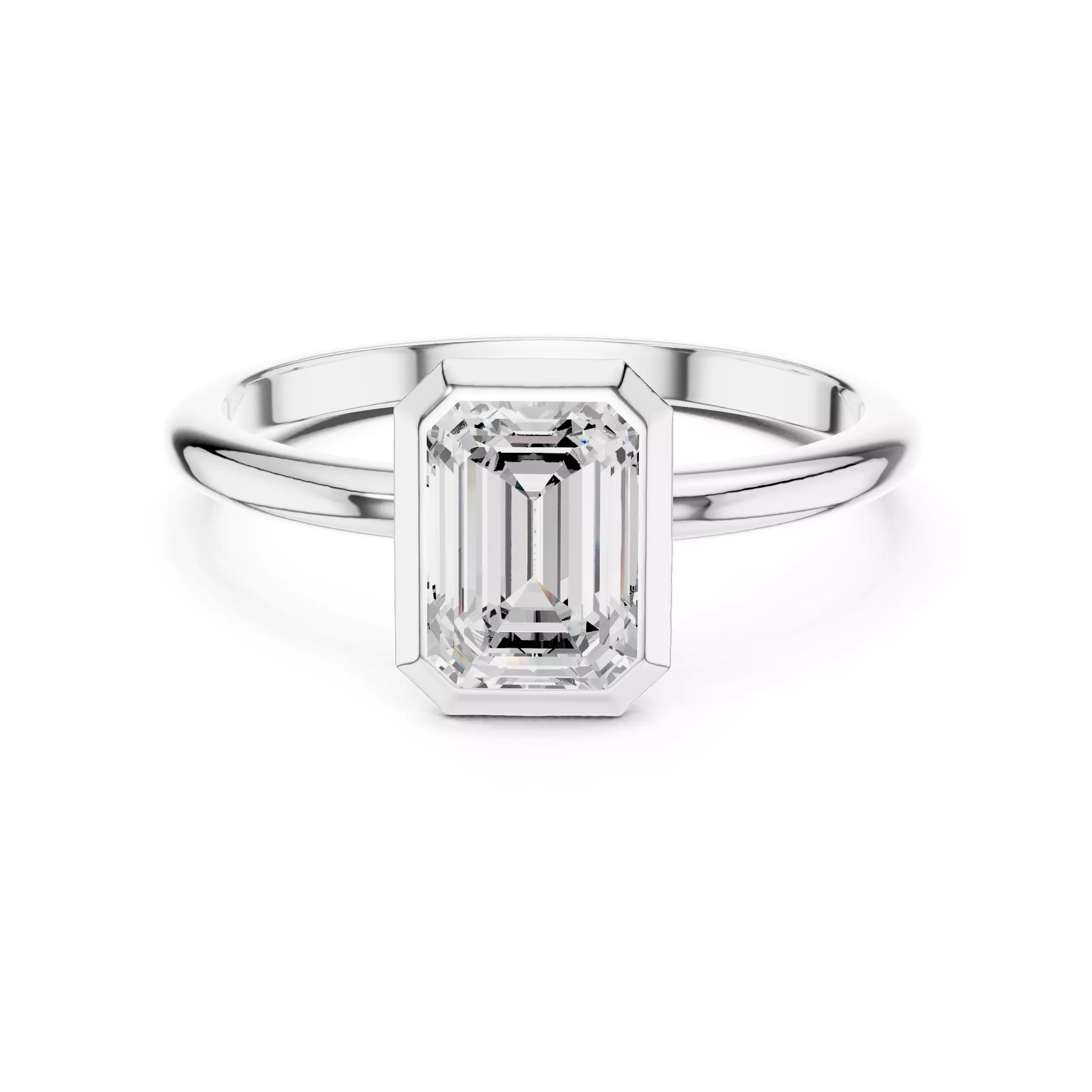 1CT Solitaire Emerald Cut Bezel Set Engagement Ring File Video 3D print model_14