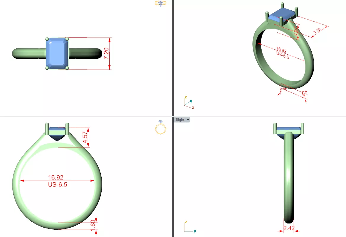 1CT Solitaire Emerald Cut Cathedral Set Woman Ring 3DM STL Video 3D print model_15