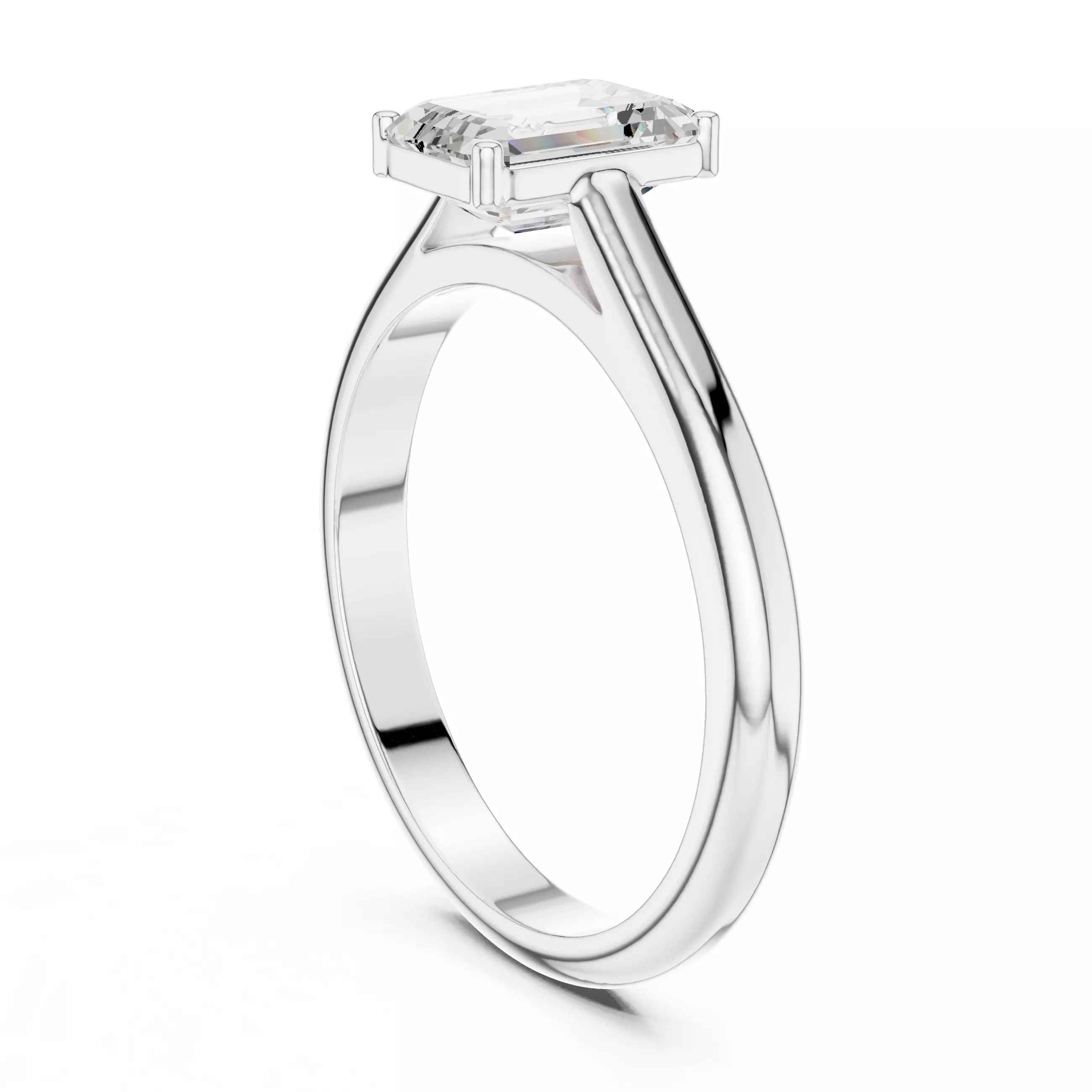 1CT Solitaire Emerald Cut Cathedral Set Woman Ring 3DM STL Video 3D print model_11