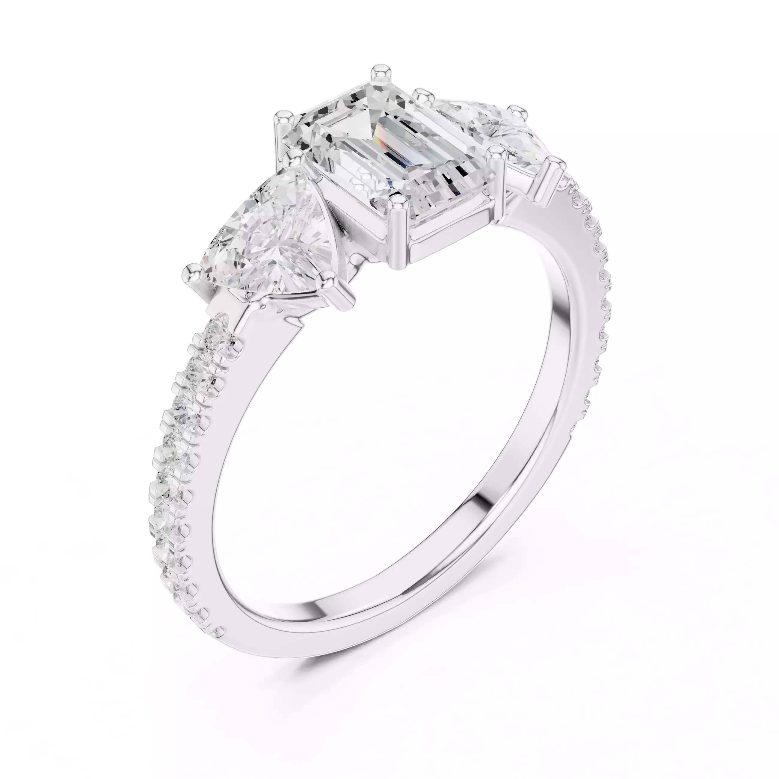 Emerald and Trillion Cut Engagement Wedding Ring 3DM STL Video 3D print model_12