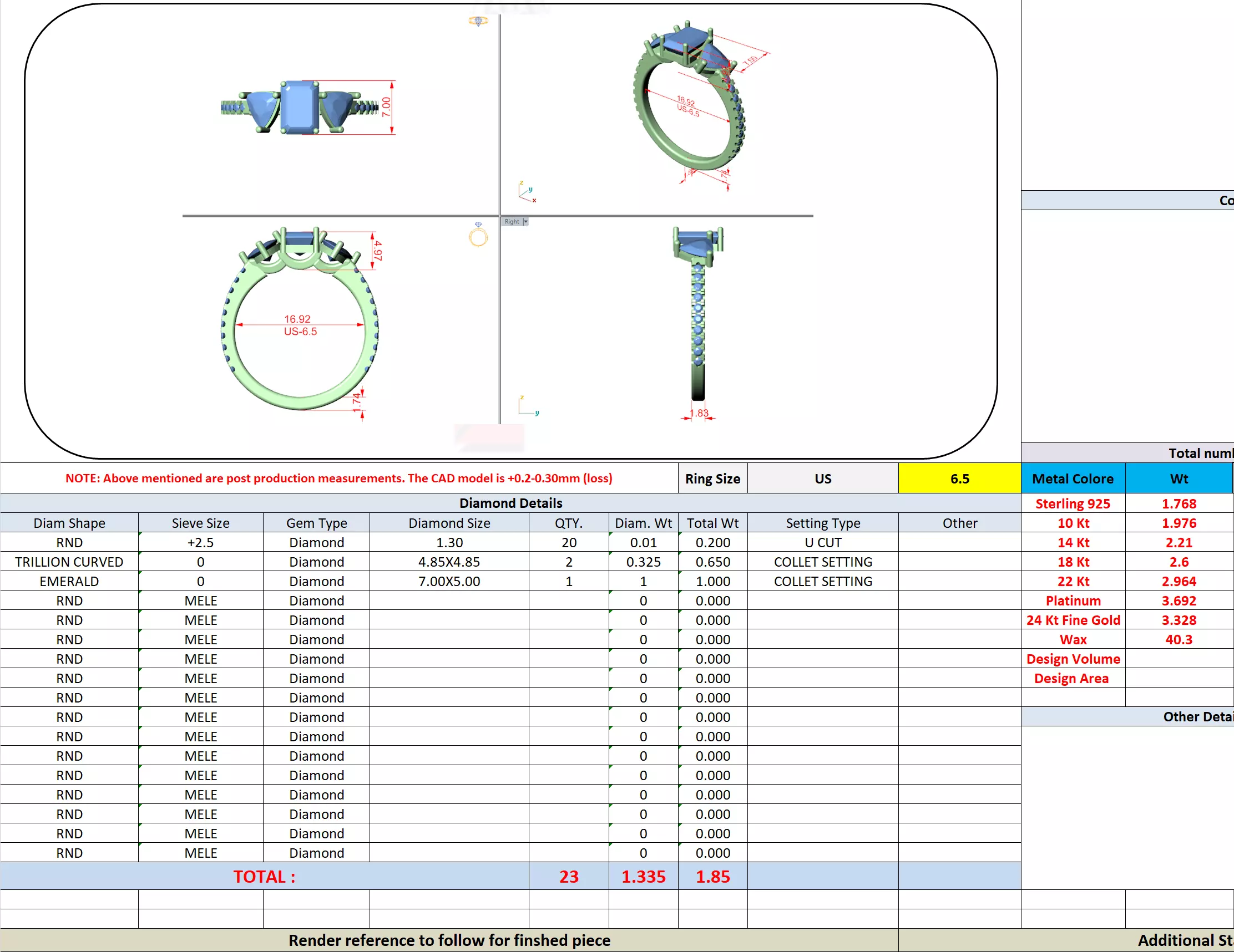 Emerald and Trillion Cut Engagement Wedding Ring 3DM STL Video 3D print model_16