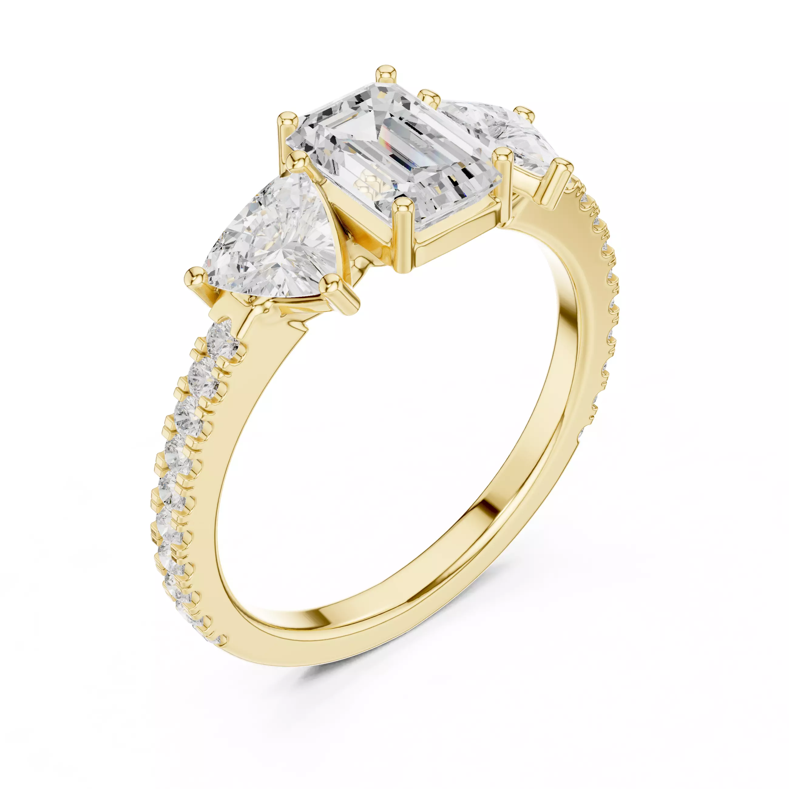 Emerald and Trillion Cut Engagement Wedding Ring 3DM STL Video 3D print model_8