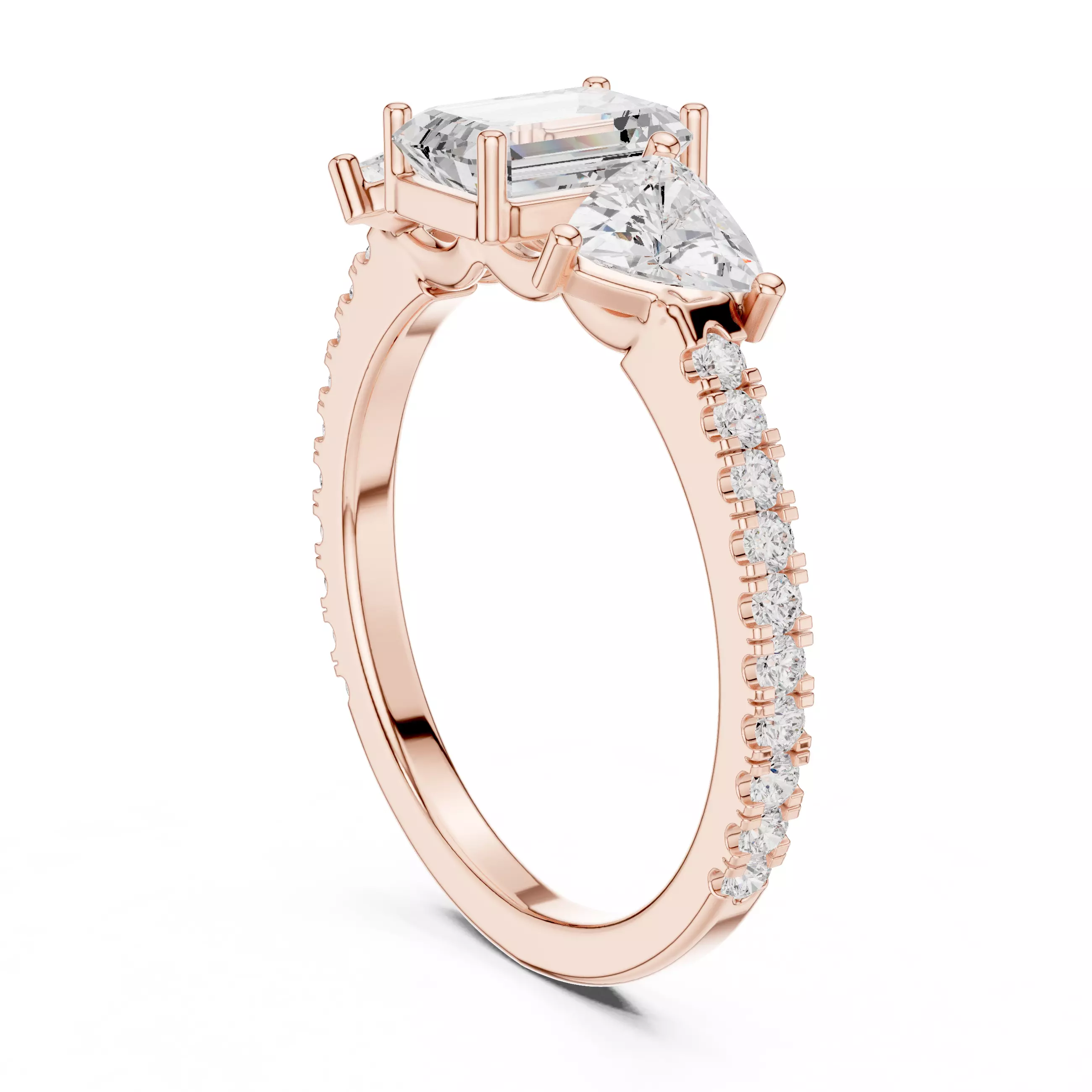 Emerald and Trillion Cut Engagement Wedding Ring 3DM STL Video 3D print model_3