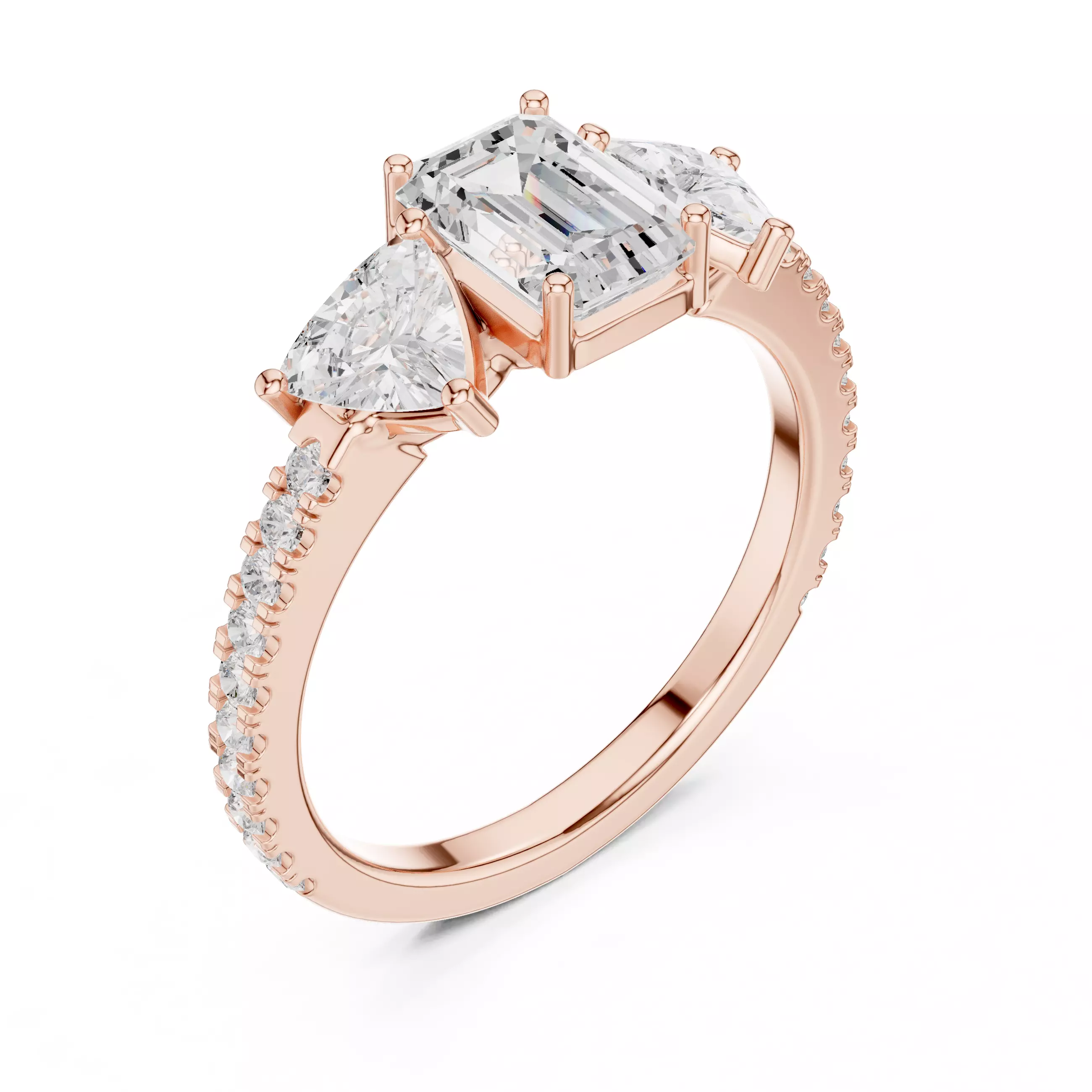 Emerald and Trillion Cut Engagement Wedding Ring 3DM STL Video 3D print model_4