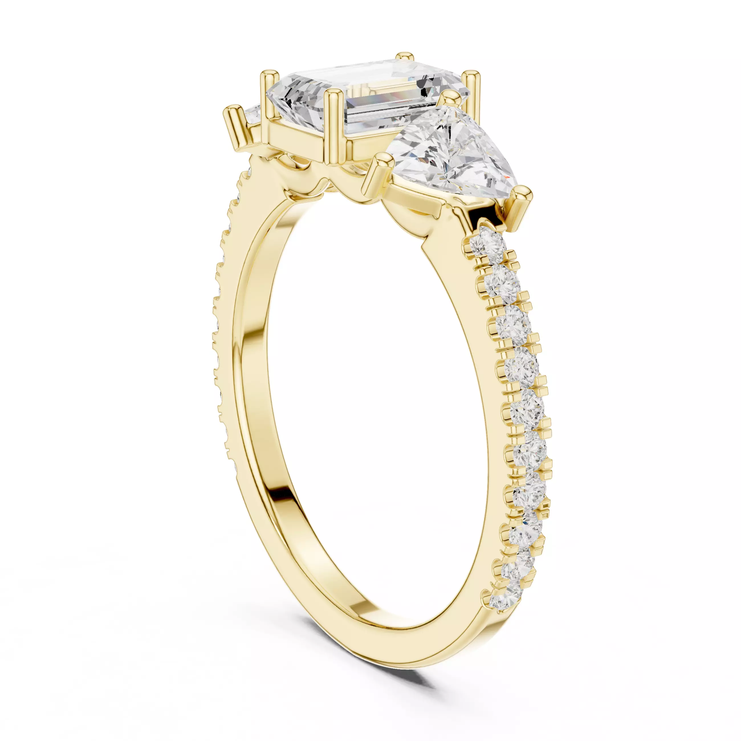 Emerald and Trillion Cut Engagement Wedding Ring 3DM STL Video 3D print model_7