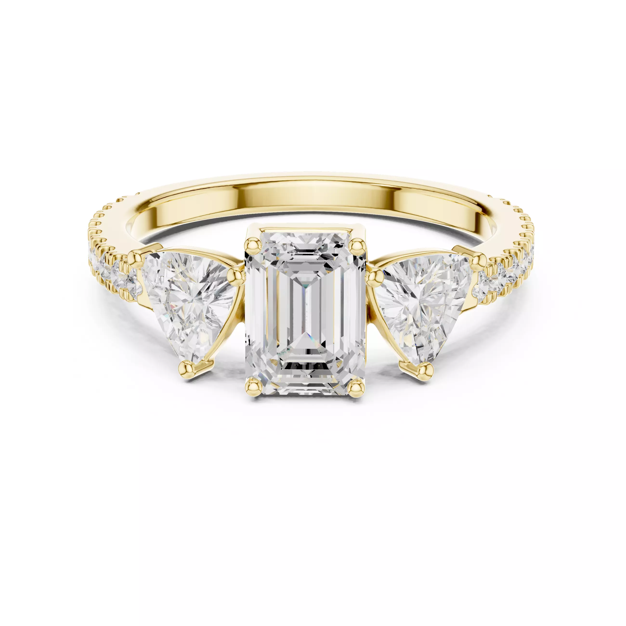 Emerald and Trillion Cut Engagement Wedding Ring 3DM STL Video 3D print model_10