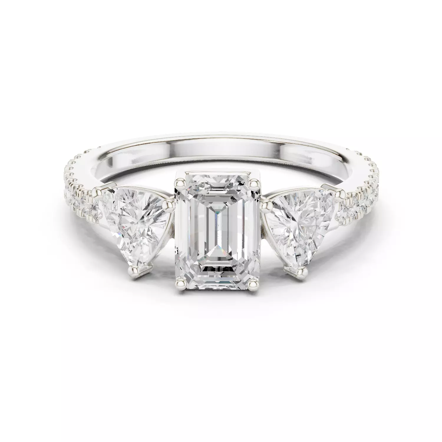 Emerald and Trillion Cut Engagement Wedding Ring 3DM STL Video 3D print model_2