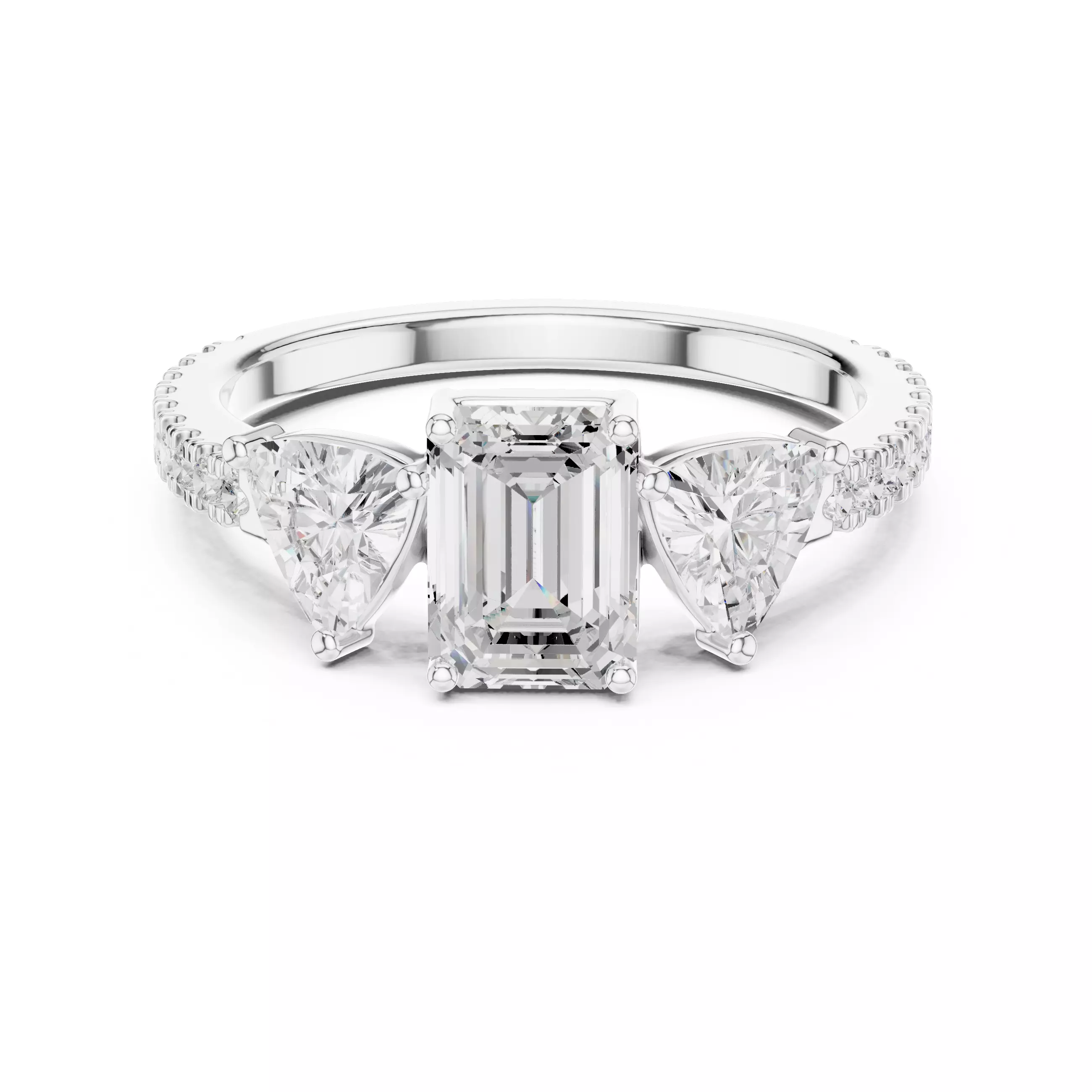 Emerald and Trillion Cut Engagement Wedding Ring 3DM STL Video 3D print model_14