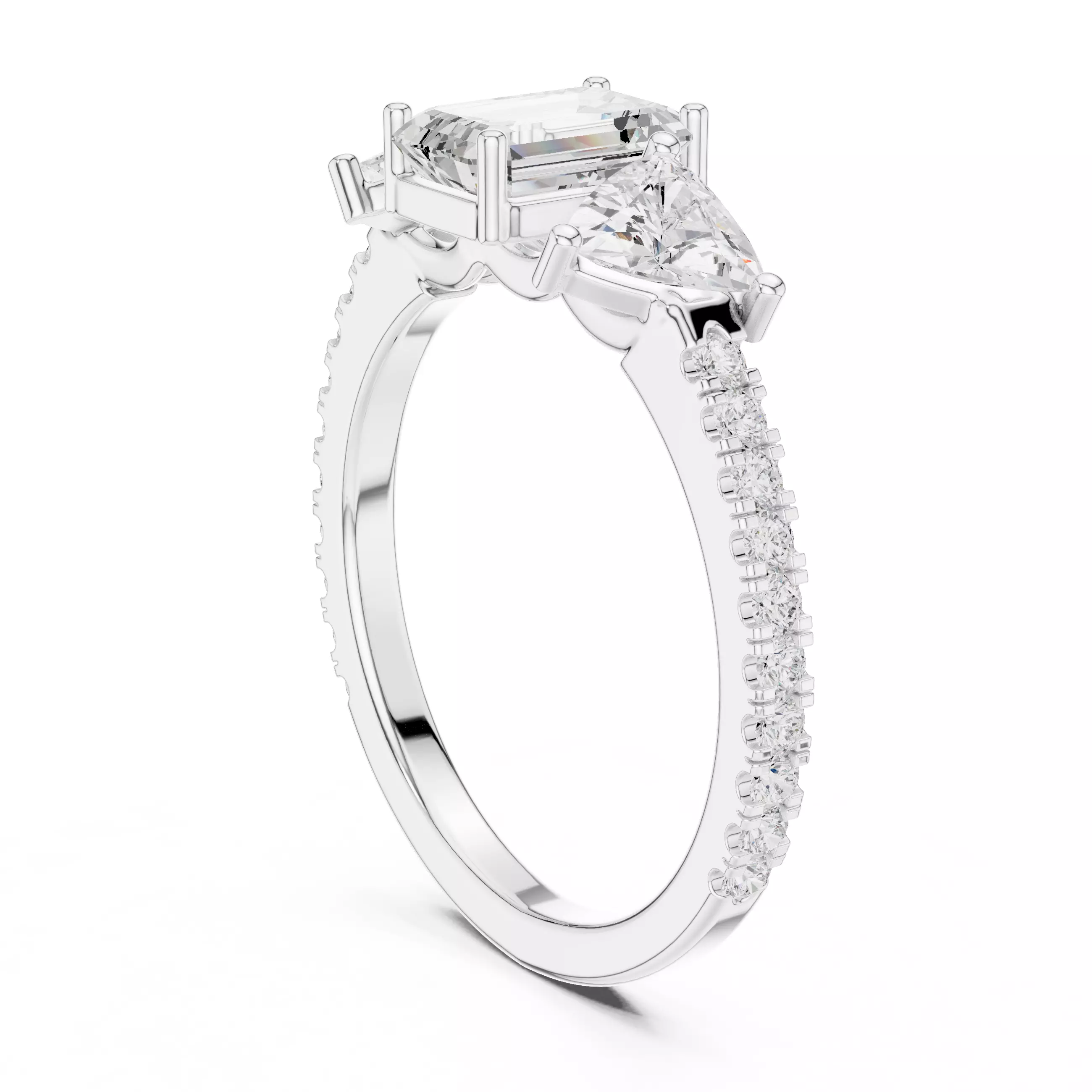 Emerald and Trillion Cut Engagement Wedding Ring 3DM STL Video 3D print model_11