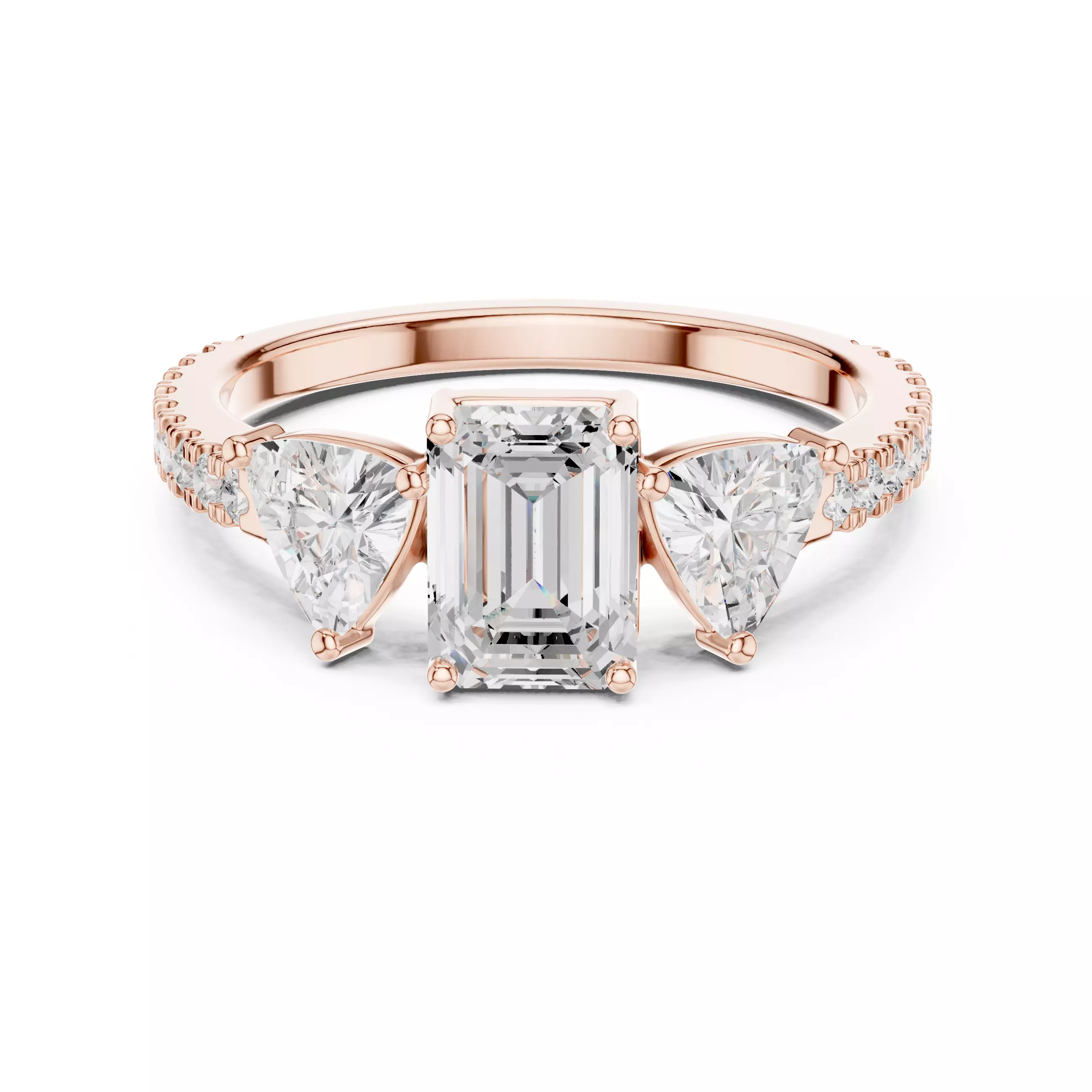 Emerald and Trillion Cut Engagement Wedding Ring 3DM STL Video 3D print model_6