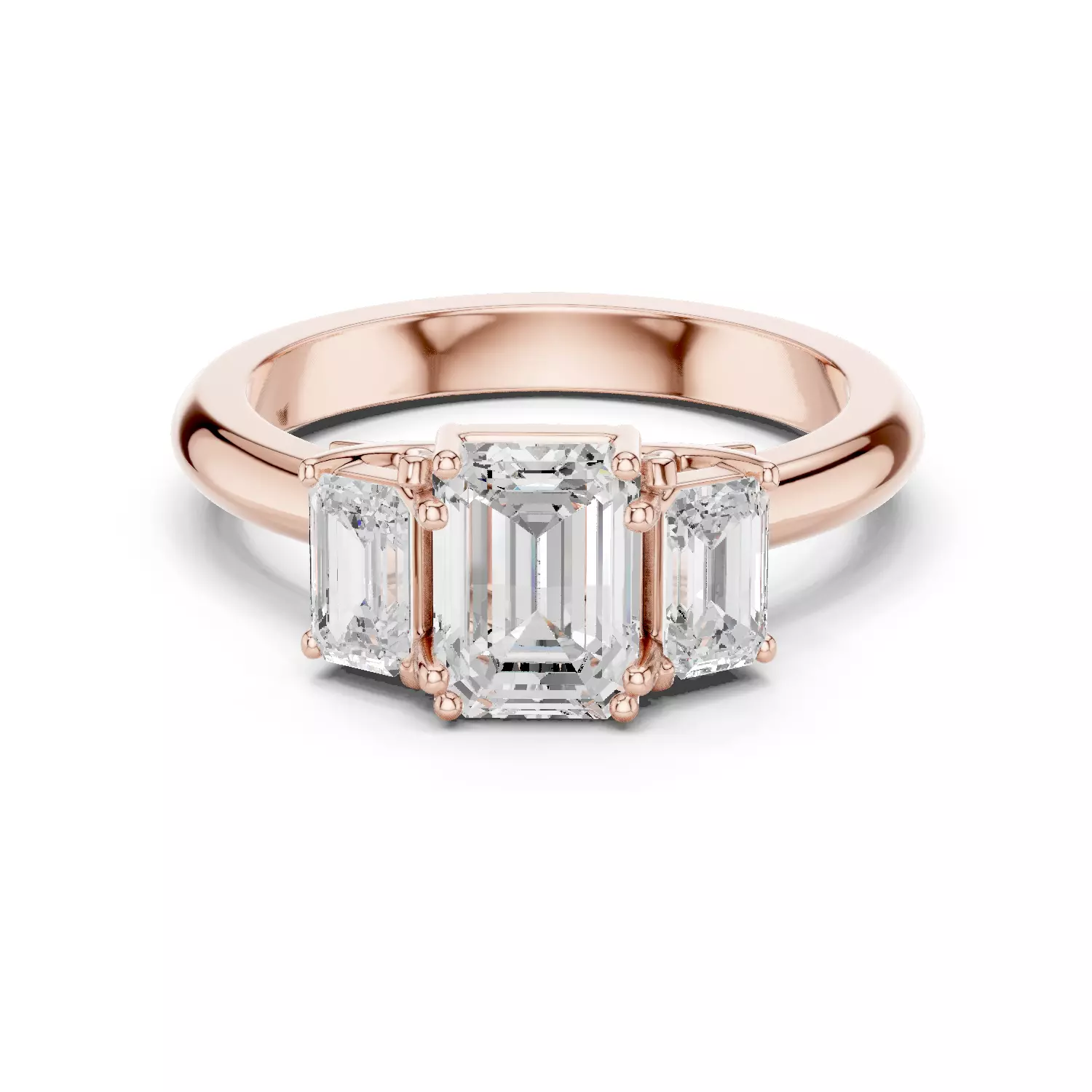 Three Stone Emerald Cut Diamond Engagement Ring 3DM STL Video 3D print model