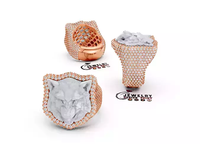 Custom Wolf Face Diamond Ring - WOLF Iceout ring
