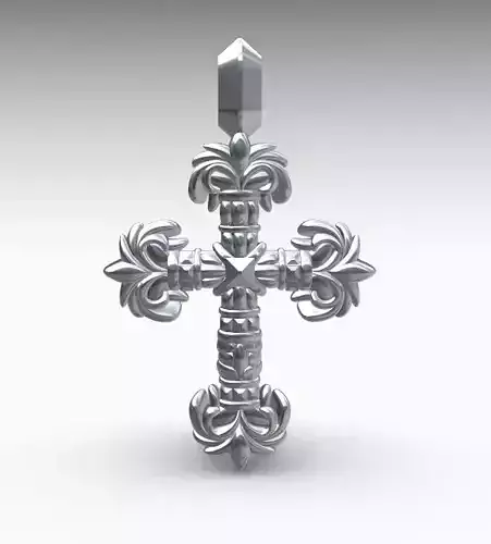 Filigree cross pendant chorme tiki style