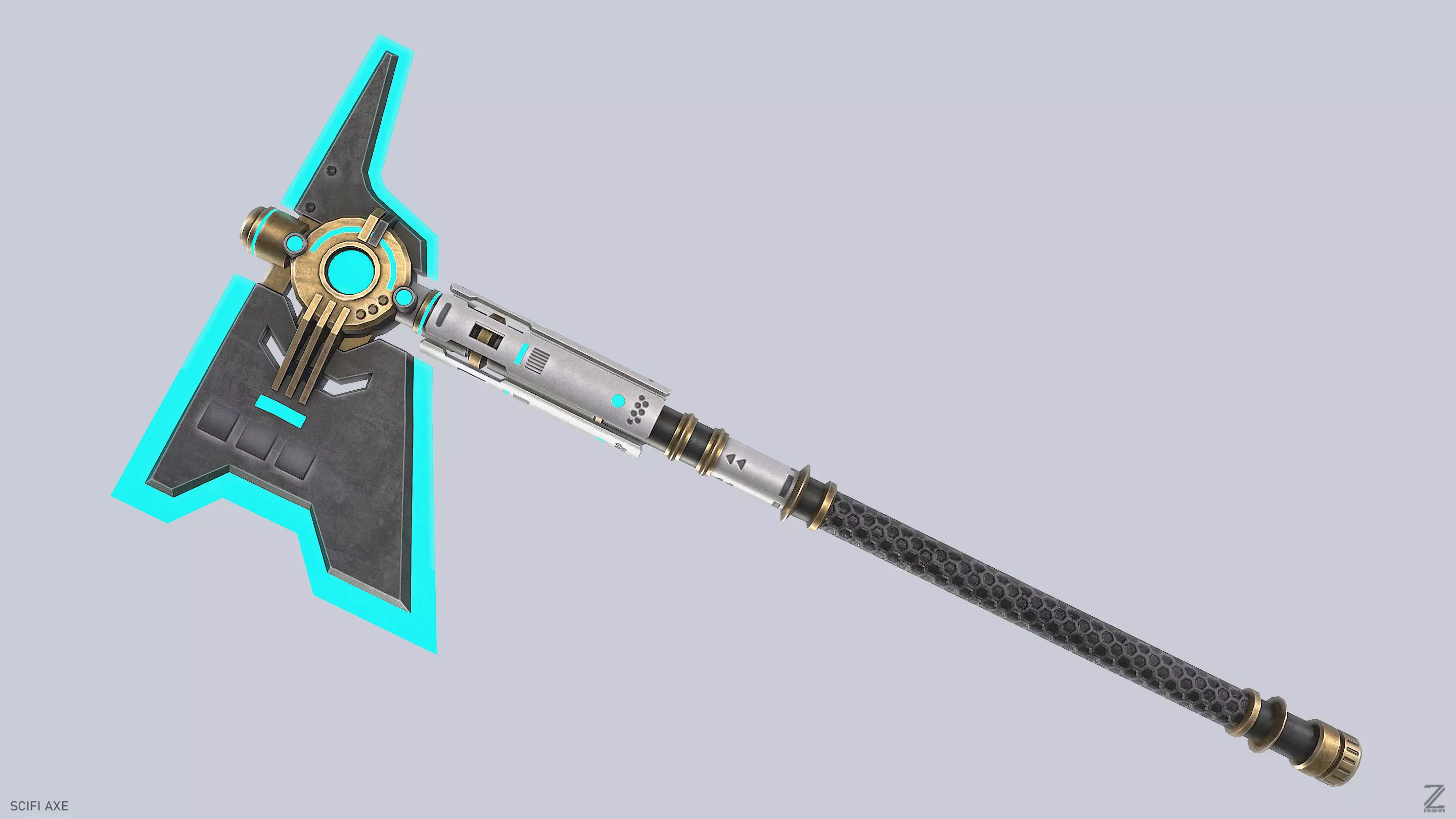 Scifi axe Low-poly 3D model_0