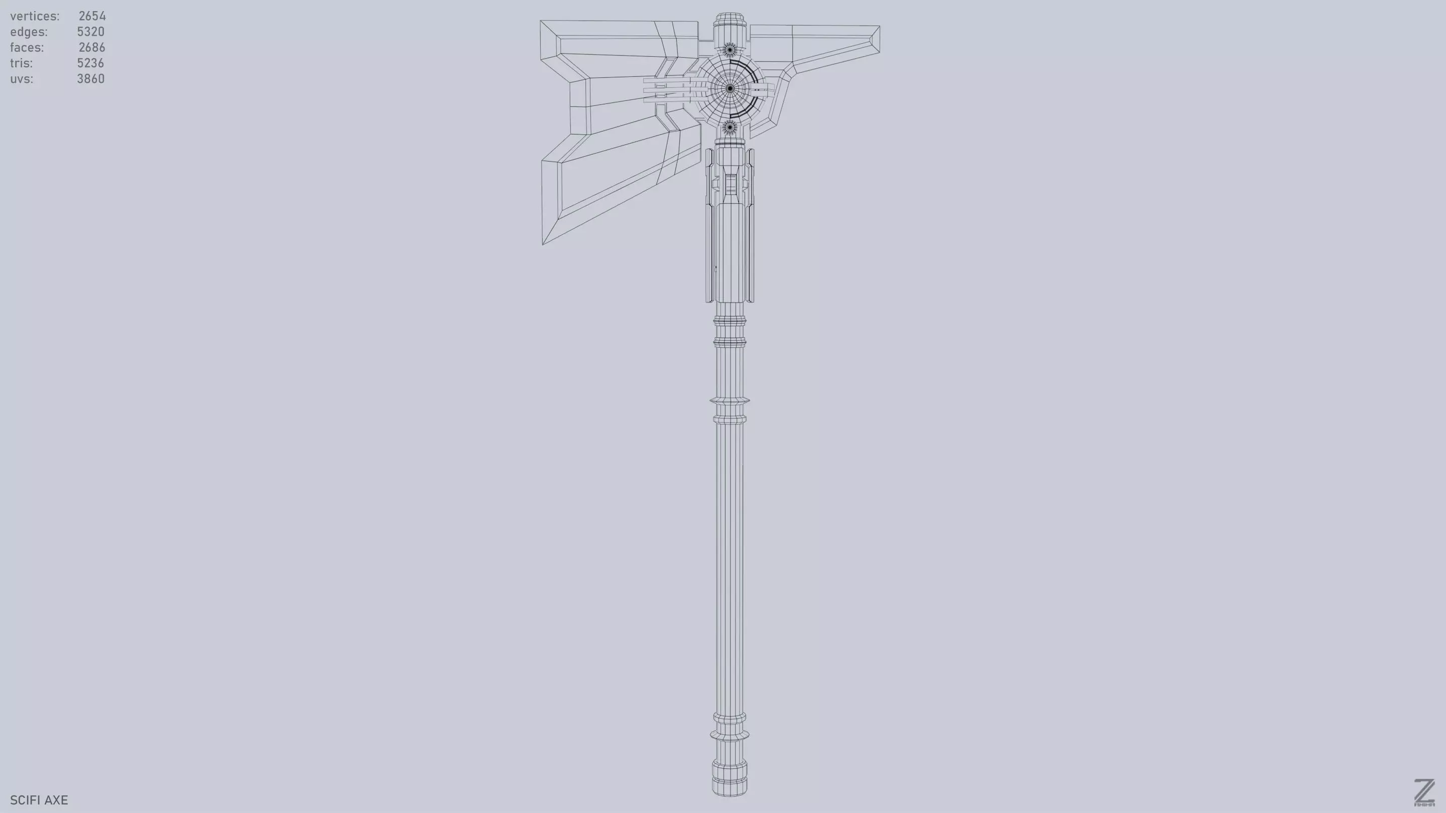 Scifi axe Low-poly 3D model_9